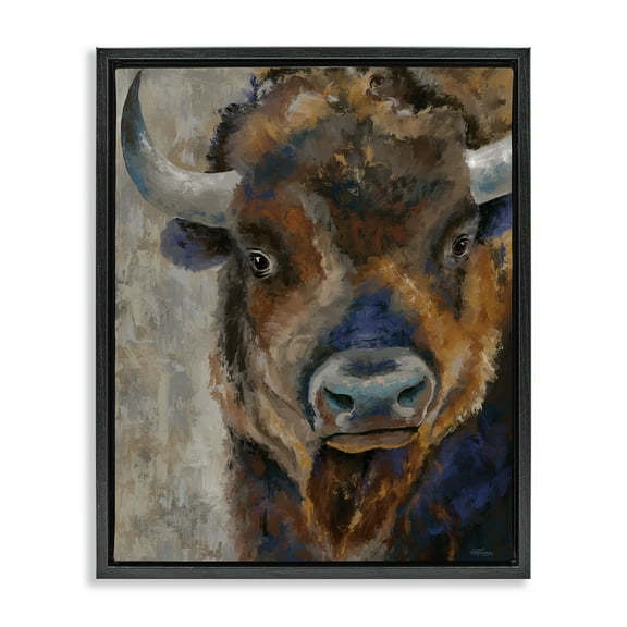 Stupell Industries Bison Rustic Portrait Animals & Insects Painting Black Floater Framed Canvas Art Print Wall Art, 17 x 21