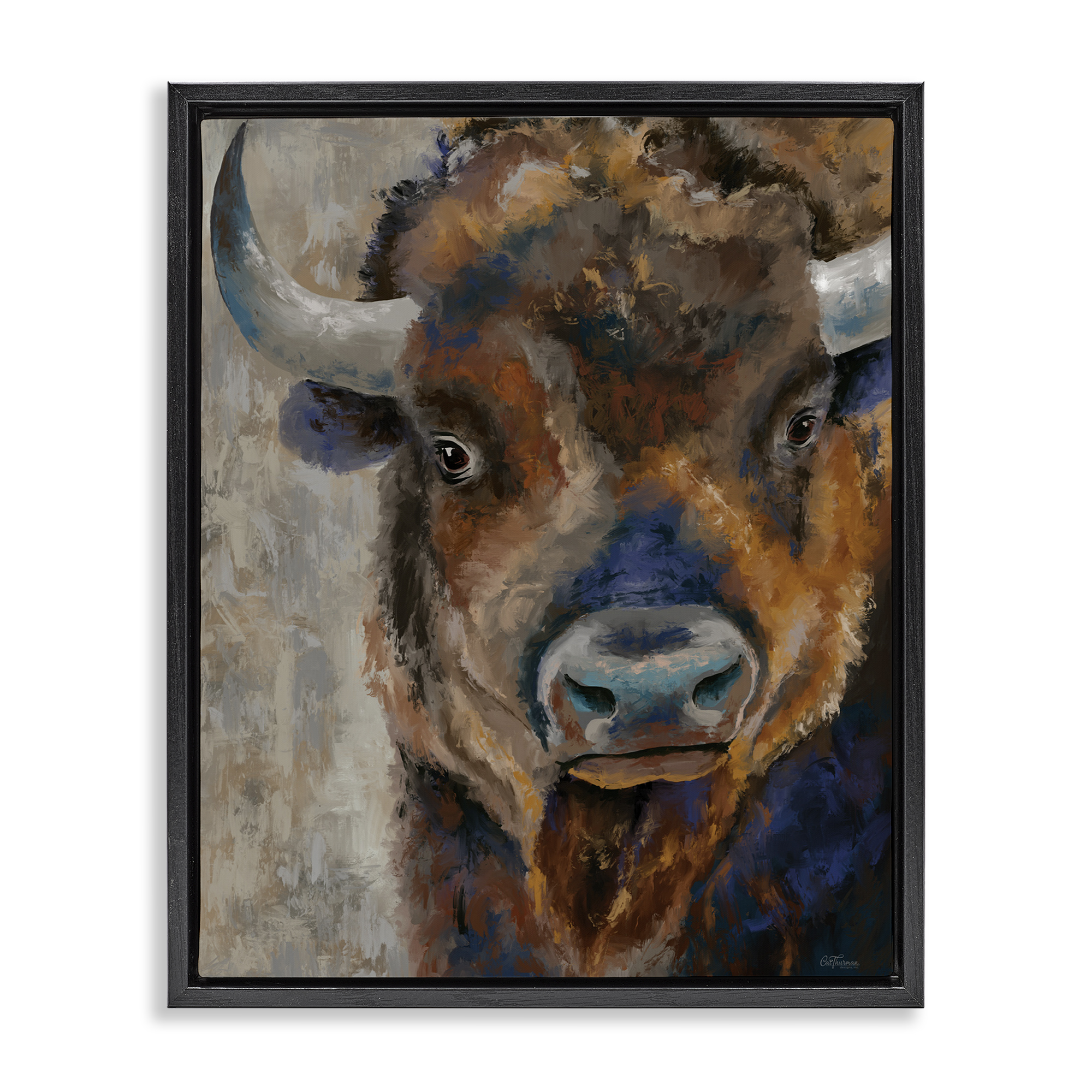 Stupell Industries Bison Rustic Portrait Animals & Insects Painting Black Floater Framed Canvas Art Print Wall Art, 25 x 31