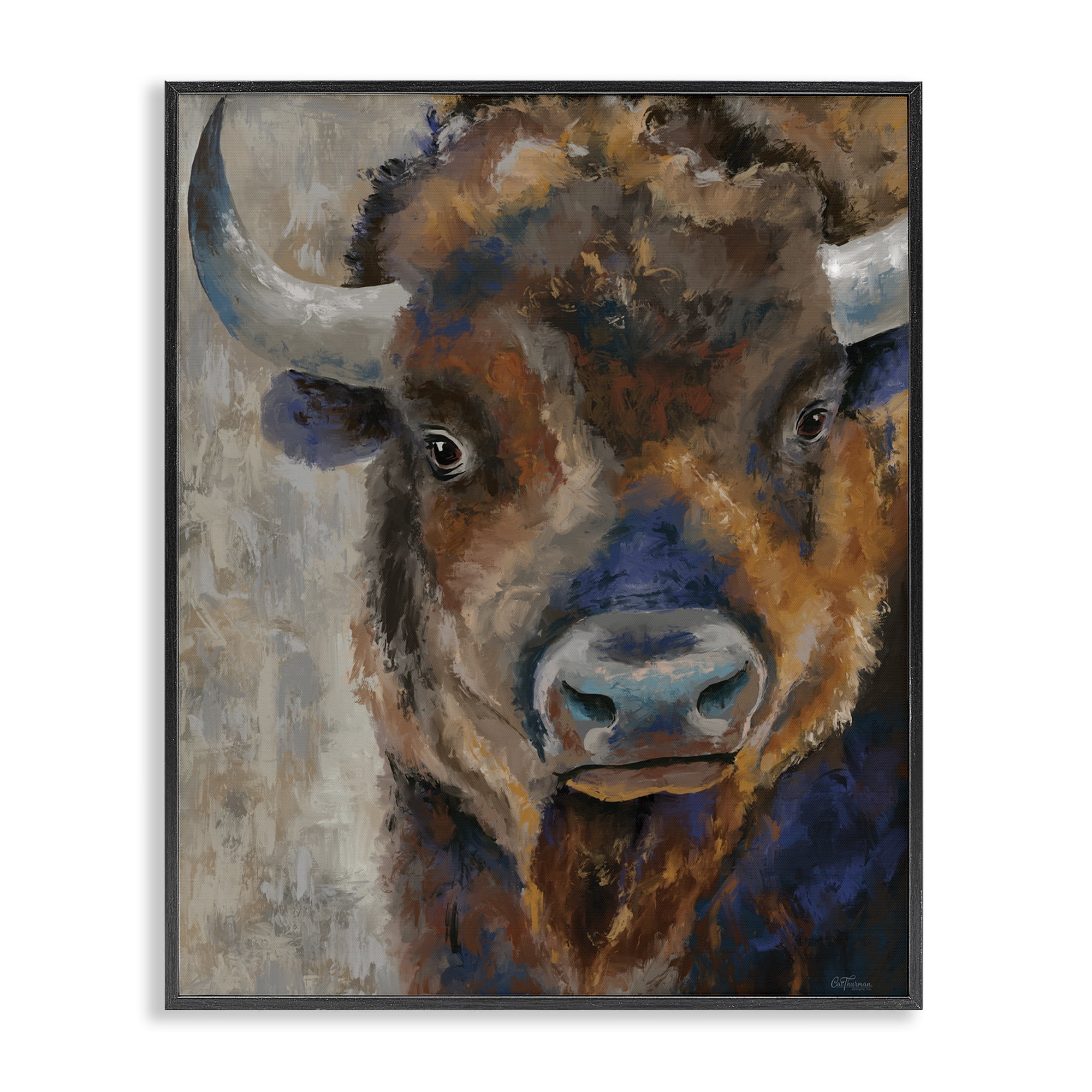 Stupell Industries Bison Rustic Portrait Animals & Insects Painting Black Framed Art Print Wall Art, 24 x 30