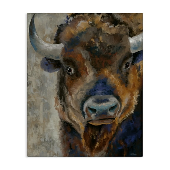 Stupell Industries Bison Rustic Portrait Animals & Insects Painting Gallery Wrapped Canvas Art Print Wall Art, 16 x 20