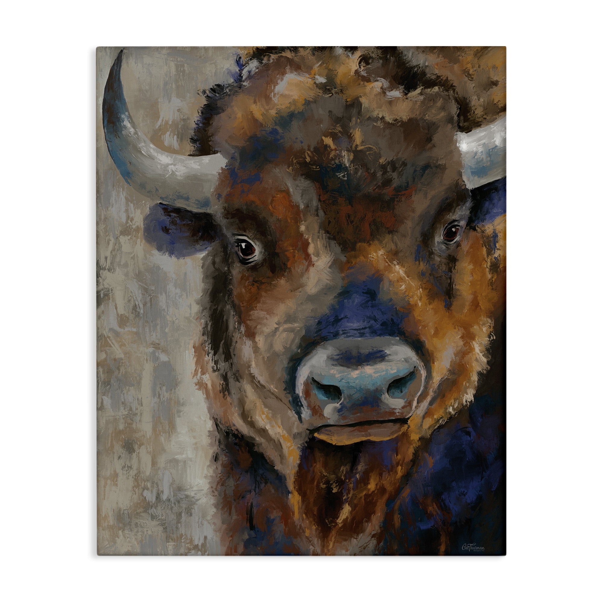 Stupell Industries Bison Rustic Portrait Animals & Insects Painting Gallery Wrapped Canvas Art Print Wall Art, 30 x 40