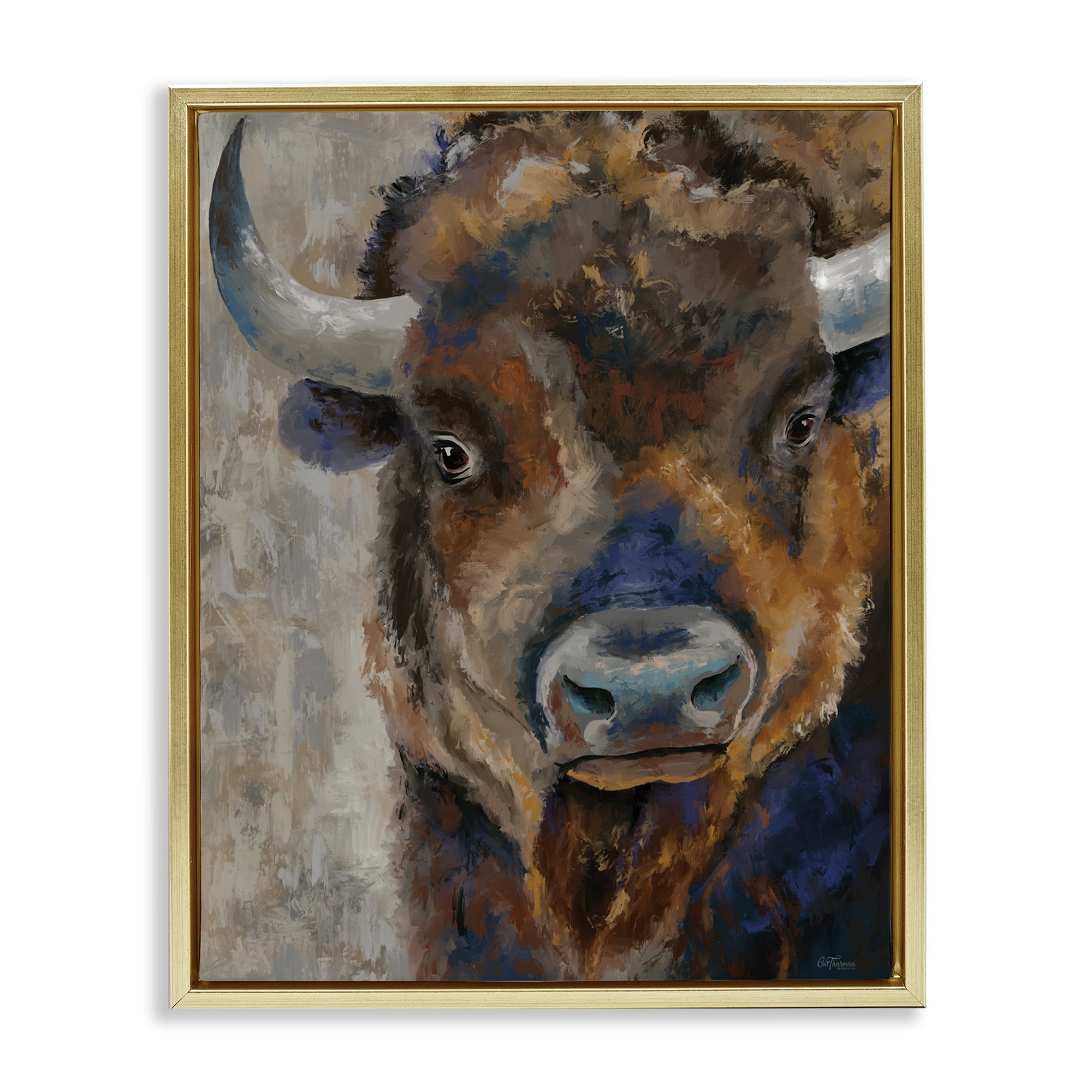 Stupell Industries Bison Rustic Portrait Animals & Insects Painting Gold Floater Framed Canvas Art Print Wall Art, 25 x 31