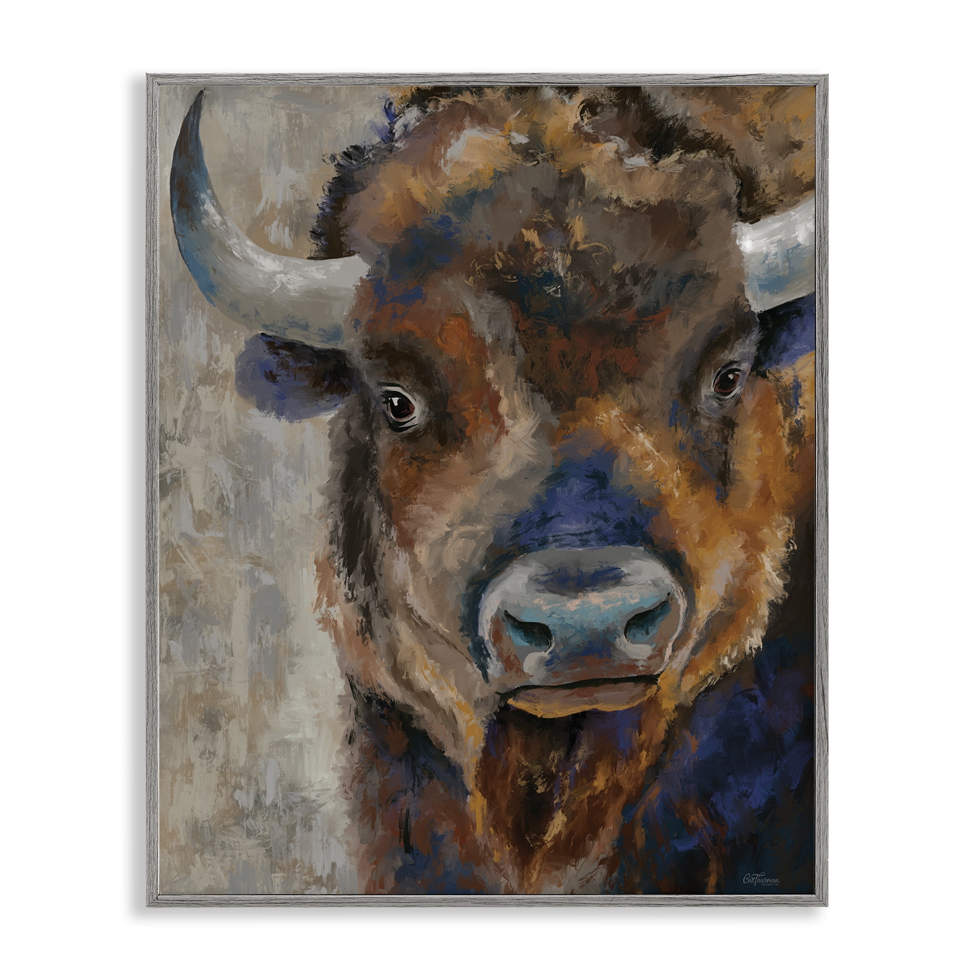 Stupell Industries Bison Rustic Portrait Animals & Insects Painting Gray Framed Art Print Wall Art, 11 x 14