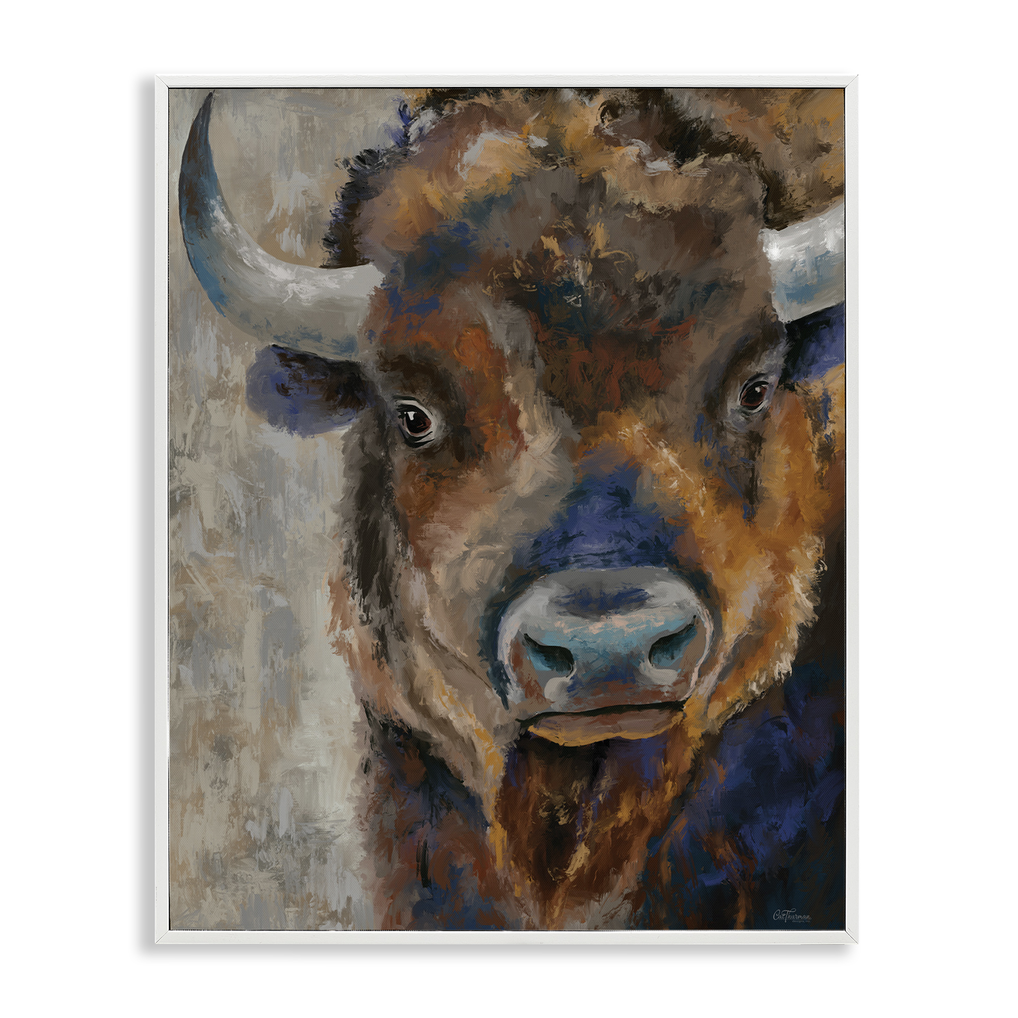 Stupell Industries Bison Rustic Portrait Animals & Insects Painting White Framed Art Print Wall Art, 11 x 14