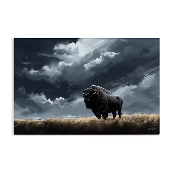 Stupell Industries Bison Silhouette with Clouds Landscape Painting Gallery Wrapped Canvas Art Print Wall Art, 24 x 16