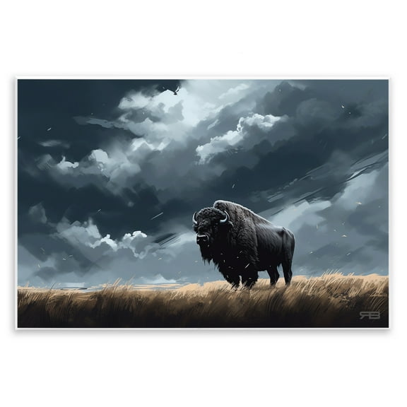 Stupell Industries Bison Silhouette with Clouds Landscape Painting Unframed Art Print Wall Art, 15 x 10