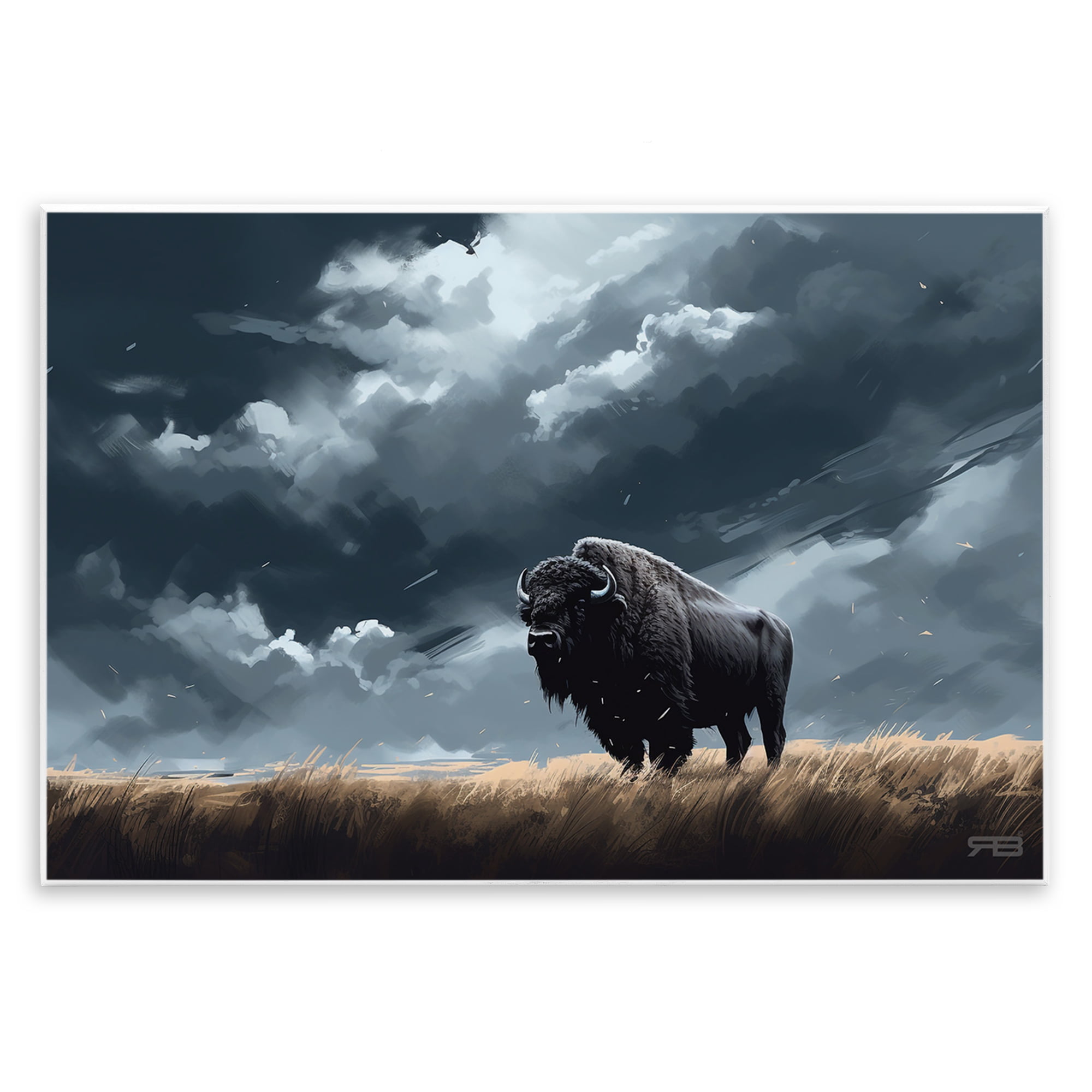 Stupell Industries Bison Silhouette with Clouds Landscape Painting Unframed Art Print Wall Art, 19 x 13