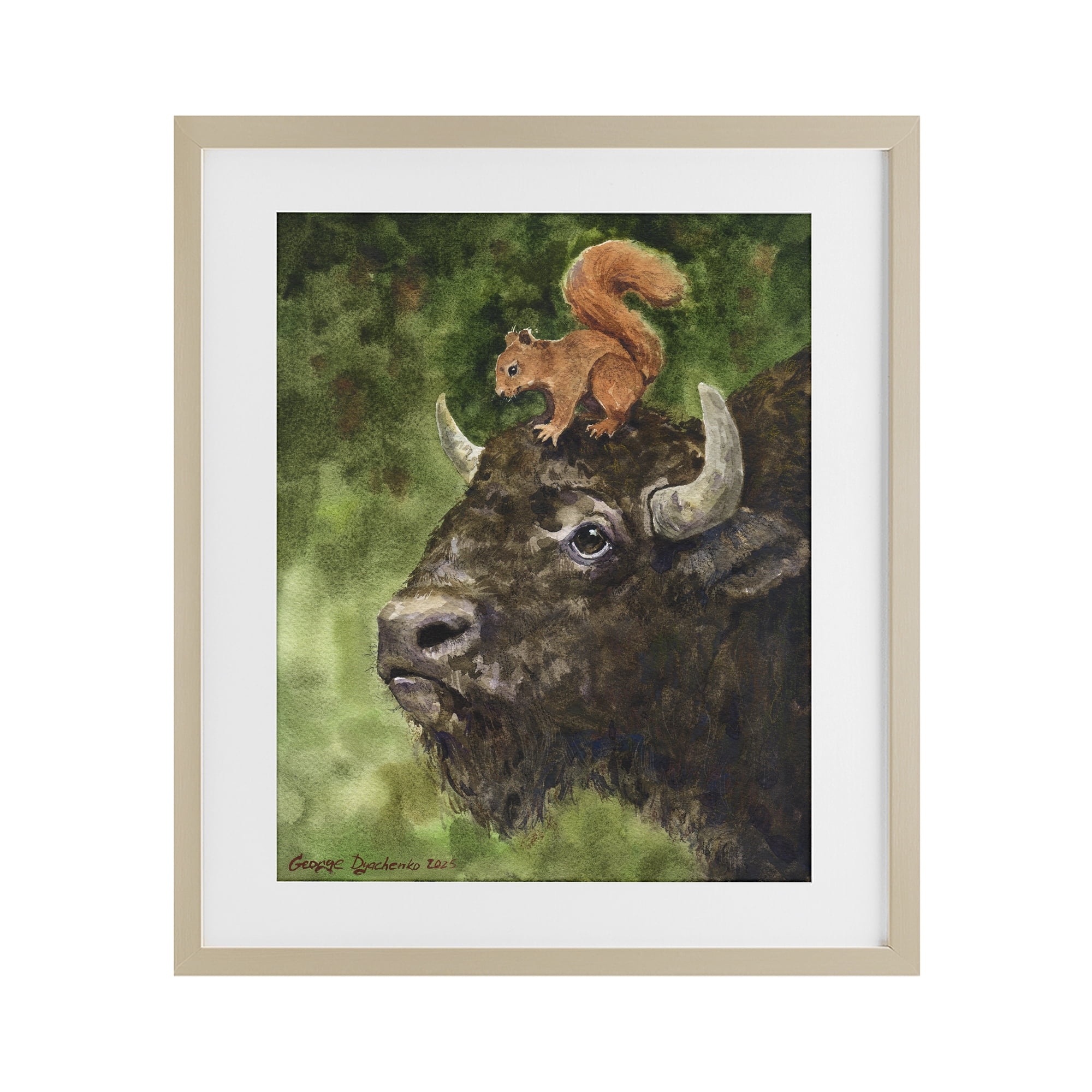 Stupell Industries Bison & Squirrel Duo Birch Framed Print Under Glass, design by George Dyachenko