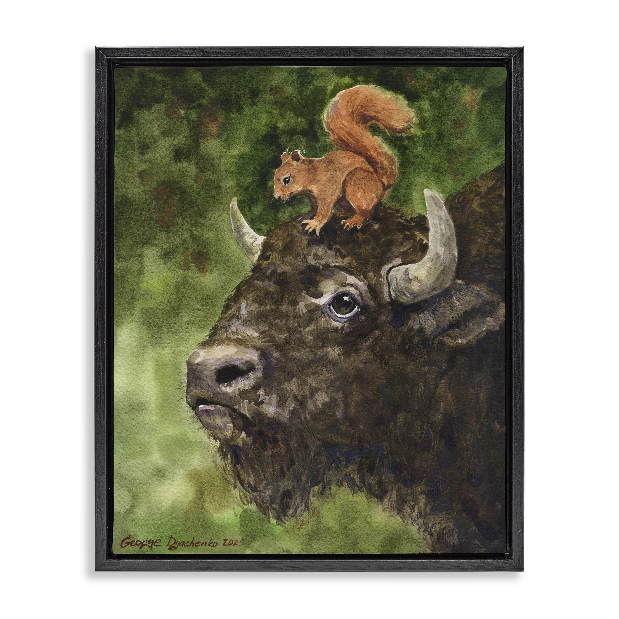 Stupell Industries Bison & Squirrel Duo Black Framed Floater Canvas Wall Art, design by George Dyachenko