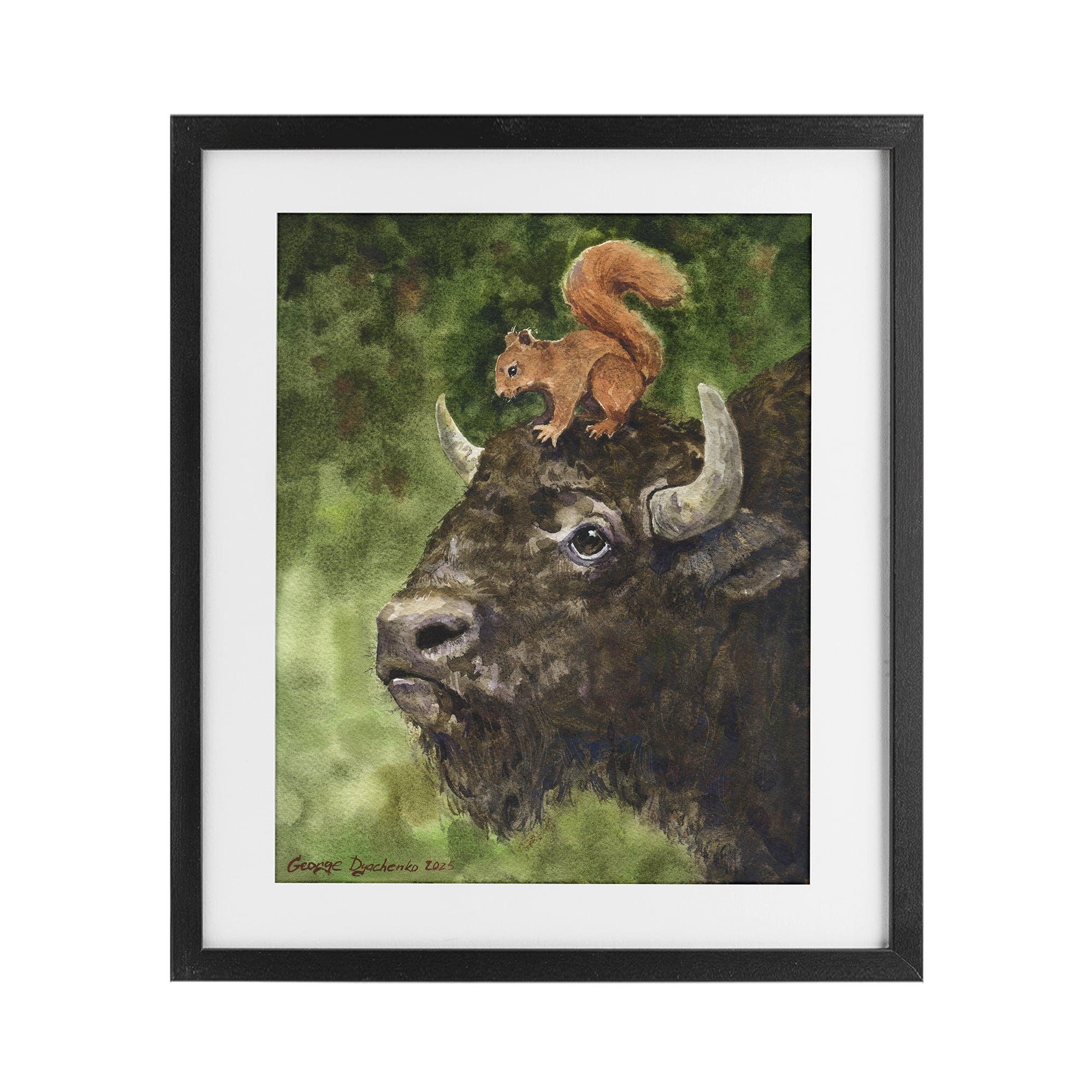 Stupell Industries Bison & Squirrel Duo Black Framed Print Under Glass, design by George Dyachenko