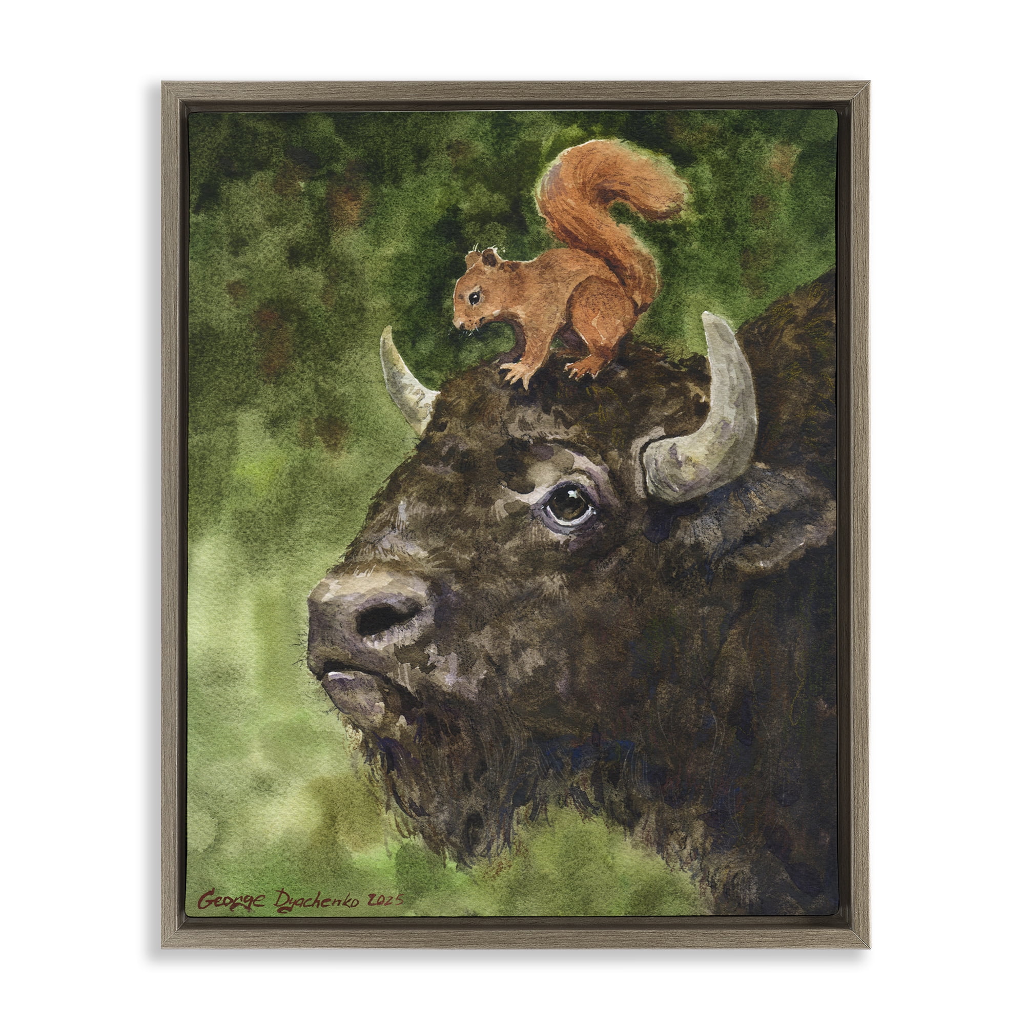 Stupell Industries Bison & Squirrel Duo Brown Framed Floater Canvas Wall Art, design by George Dyachenko