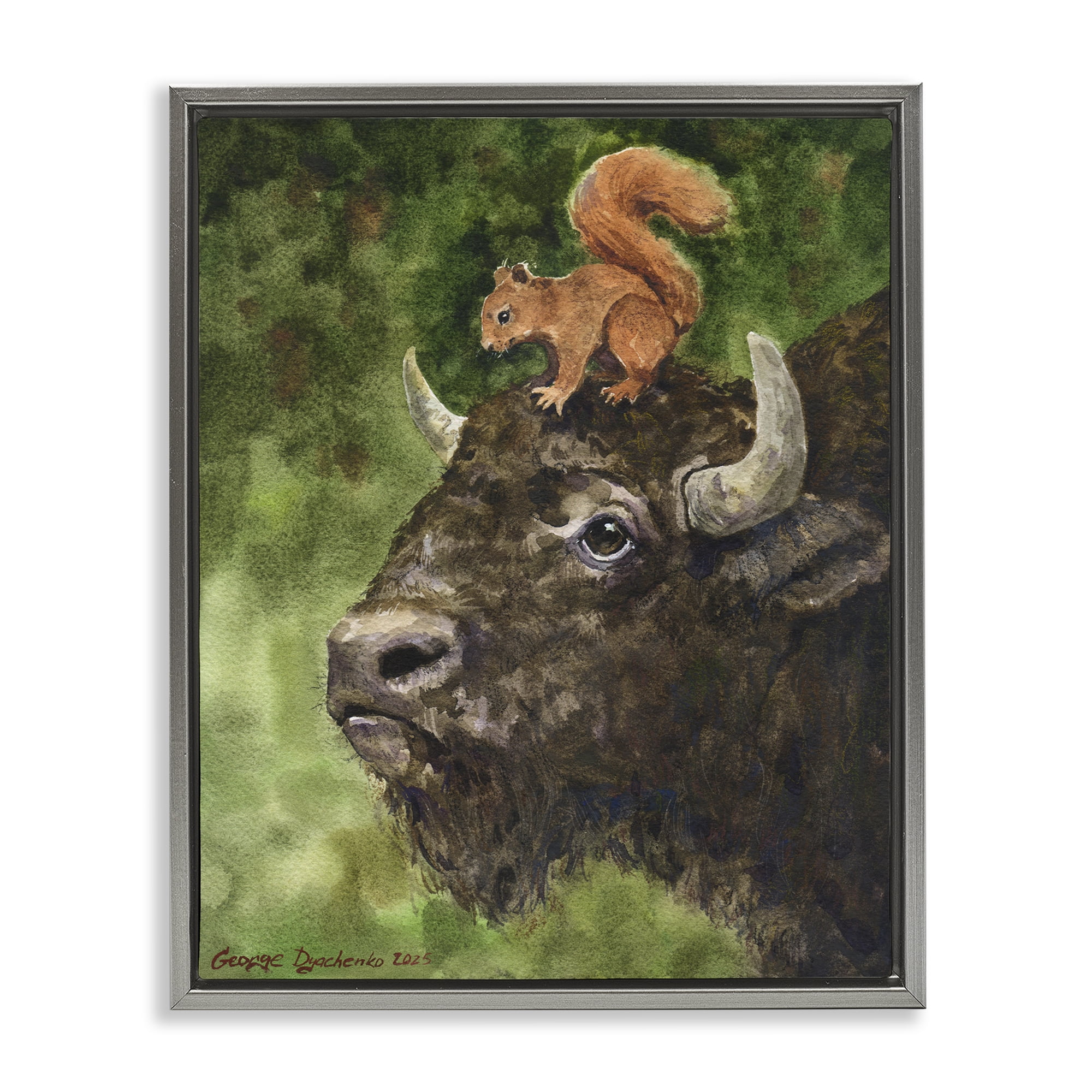 Stupell Industries Bison & Squirrel Duo Gray Framed Floater Canvas Wall Art, design by George Dyachenko