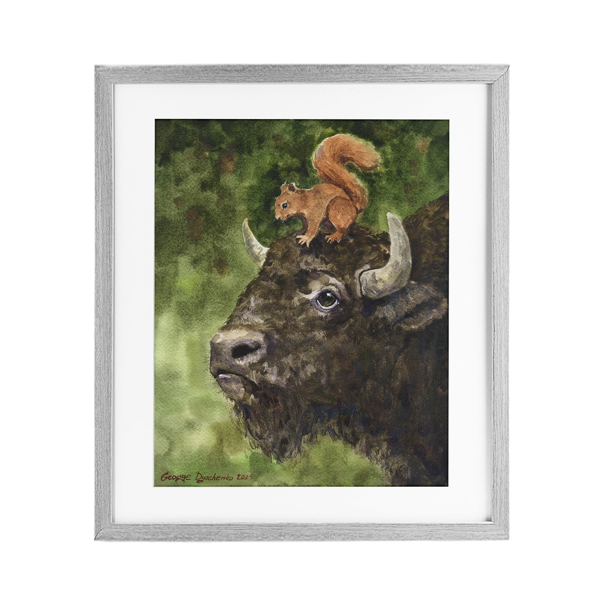 Stupell Industries Bison & Squirrel Duo Gray Framed Print Under Glass, design by George Dyachenko