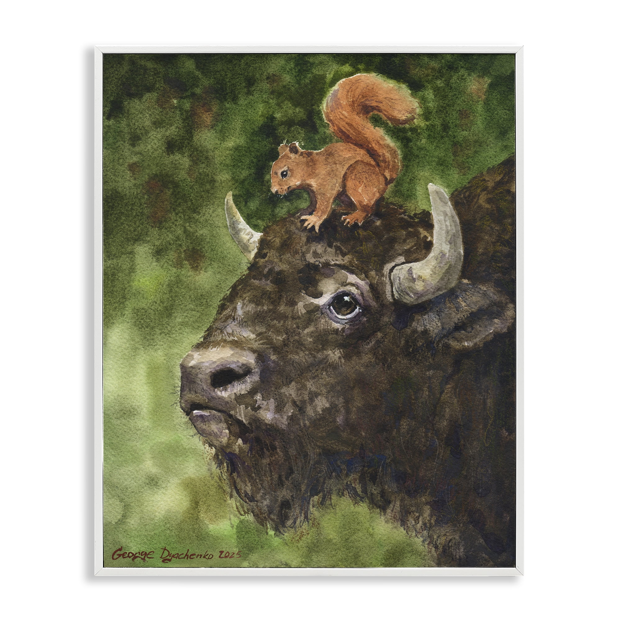 Stupell Industries Bison & Squirrel Duo White Framed Giclee Art, design by George Dyachenko