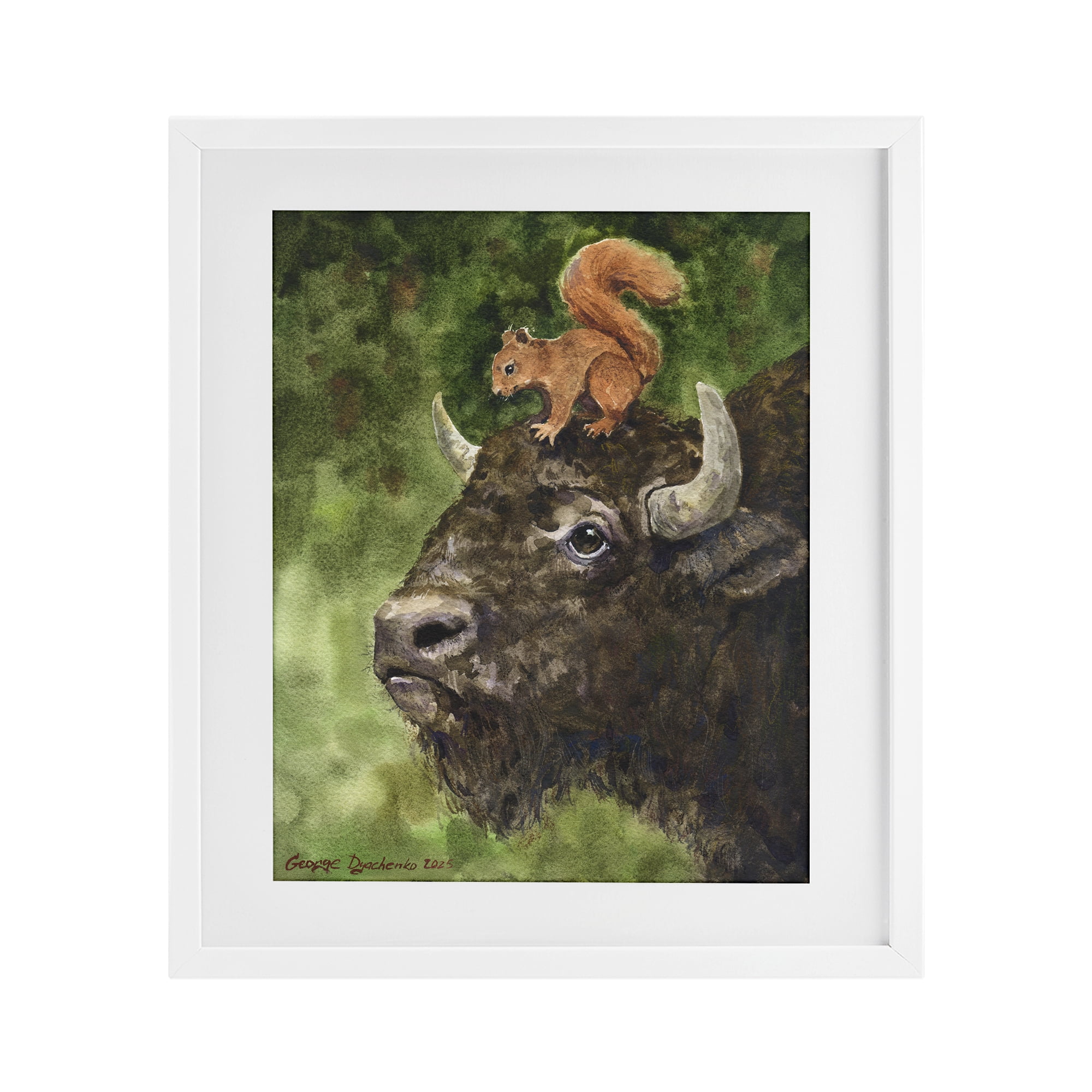 Stupell Industries Bison & Squirrel Duo White Framed Print Under Glass, design by George Dyachenko