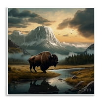 Stupell Industries Bison & Vast Mountains Landscape & Nature Painting Unframed Art Print Wall Art, 12 x 12