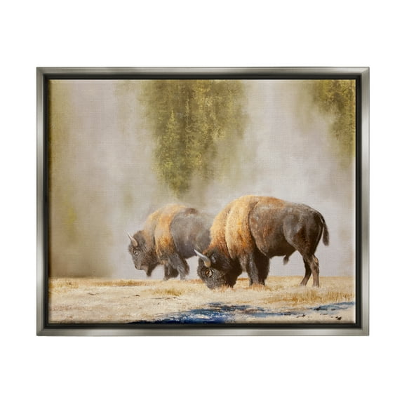 Stupell Industries Bison Wildlife Photography Animals & Insects Painting Gray Floater Framed Art Print Wall Art