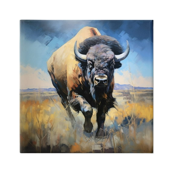 Stupell Industries Bison in Country Field Animals & Insects Painting Gallery Wrapped Canvas Art Print Wall Art, 36 x 36