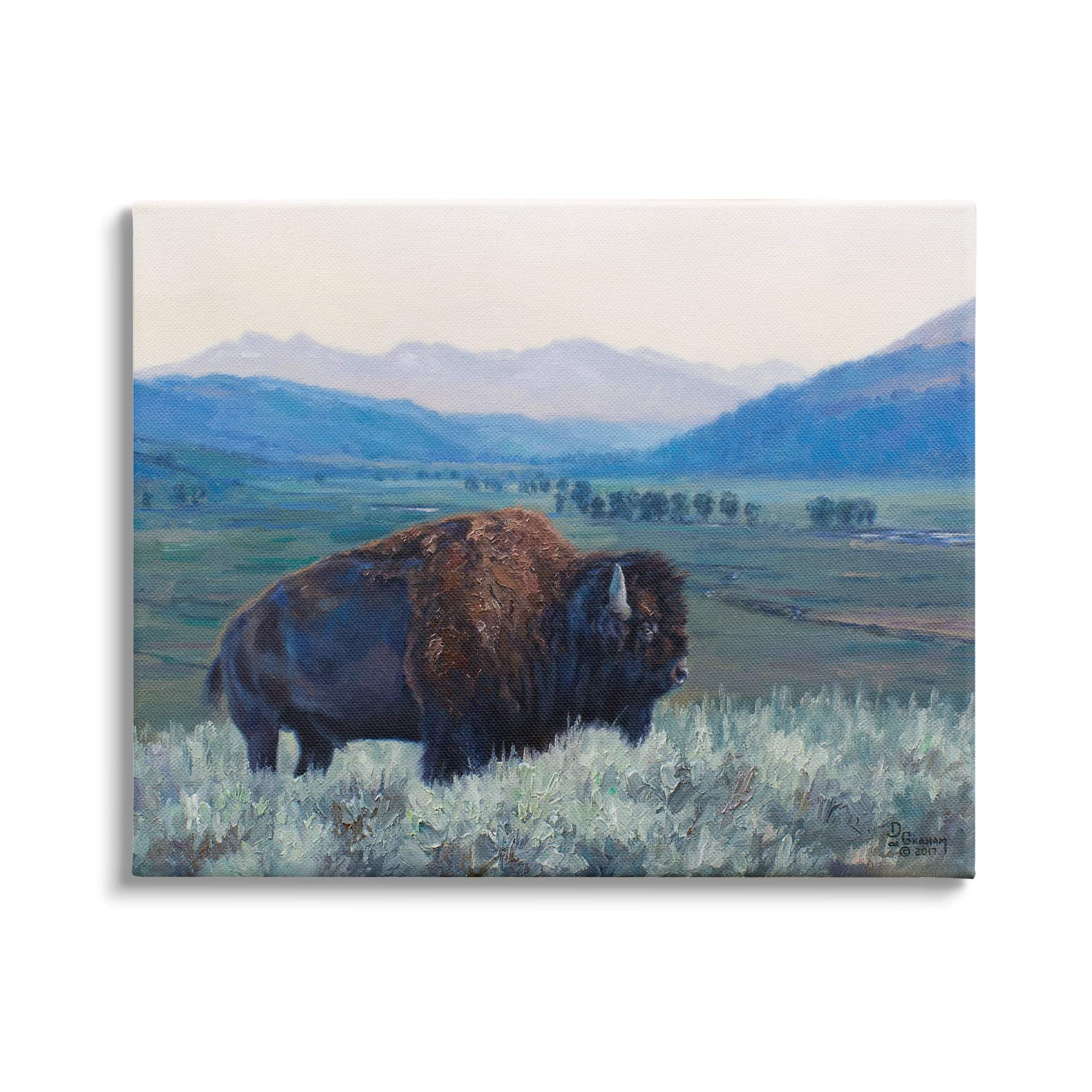 Stupell Industries Bison in Rural Landscape Animals & Insects Painting Gallery Wrapped Canvas Print Wall Art, 20 x 16
