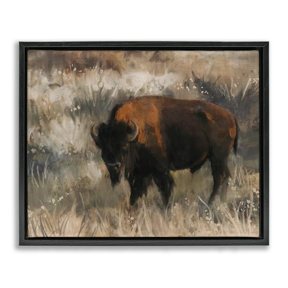 Stupell Industries Bison on the Range Animals Painting Black Floater Framed Canvas Art Print Wall Art, 21 x 17