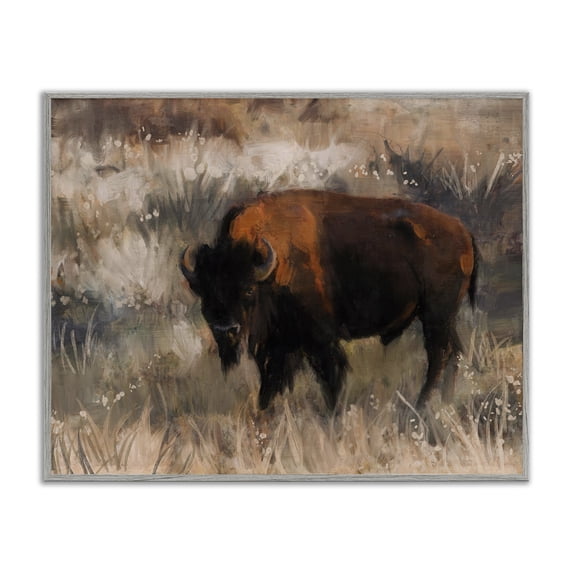 Stupell Industries Bison on the Range Animals Painting Gray Framed Art Print Wall Art, 14 x 11