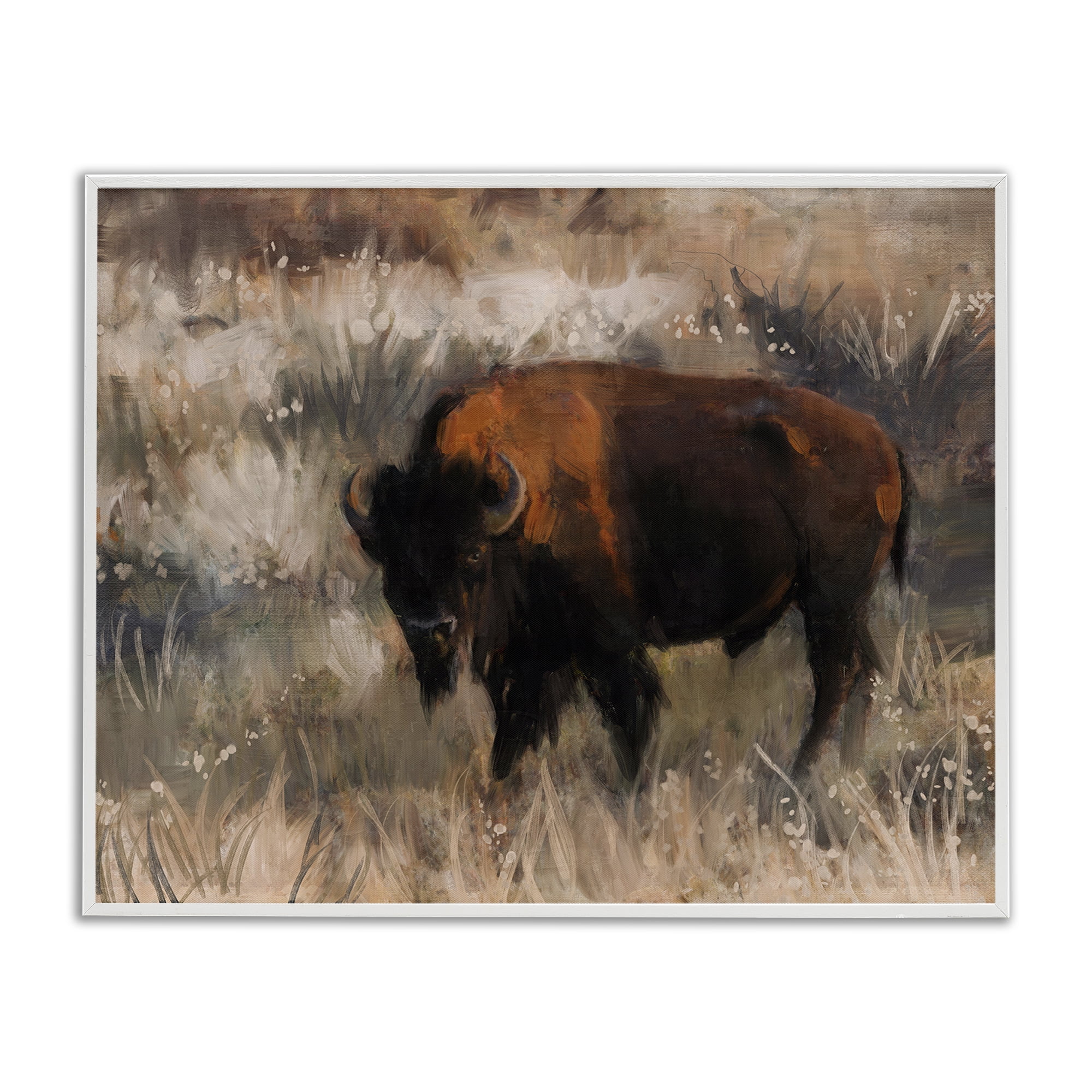 Stupell Industries Bison on the Range Animals Painting White Framed Art Print Wall Art, 14 x 11