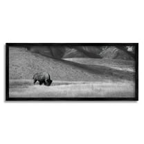 Stupell Industries Bison with Mountain Peaks Landscape Photography Black Framed Art Print Wall Art, 24 x 10