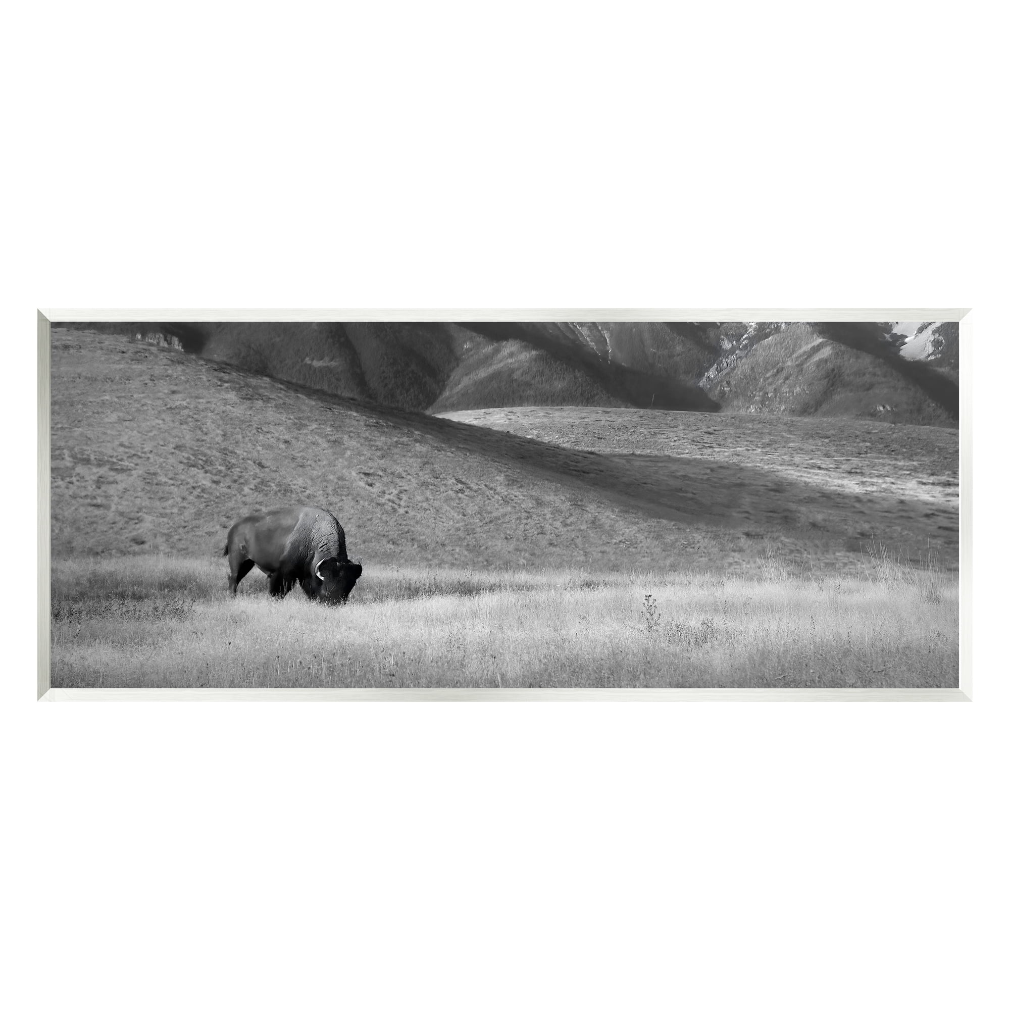 Stupell Industries Bison with Mountain Peaks Landscape Photography Unframed Art Print Wall Art, 17 x 7