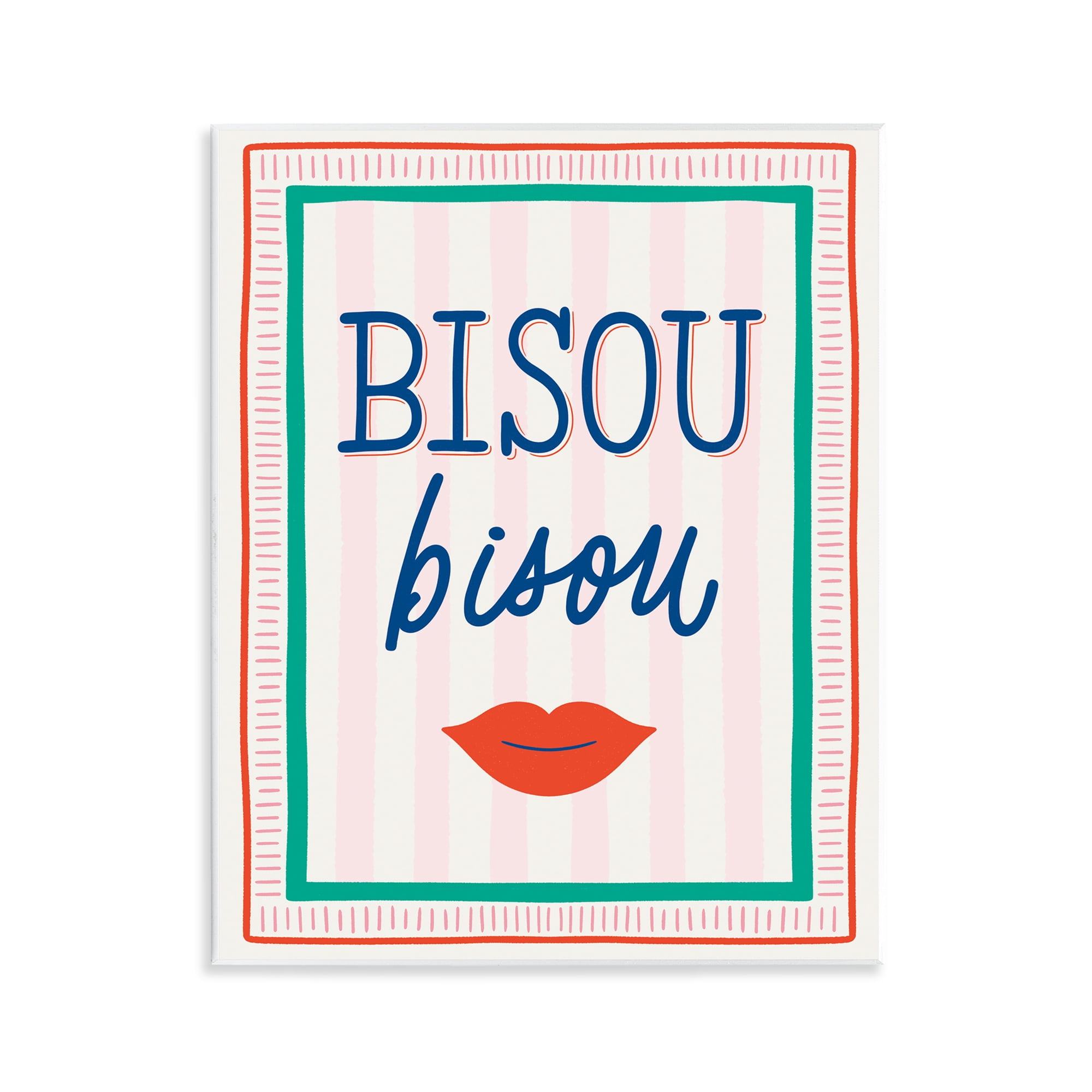 Stupell Industries Bisou Kiss over Stripes Wall Plaque Art, design by Jalynn Heerdt