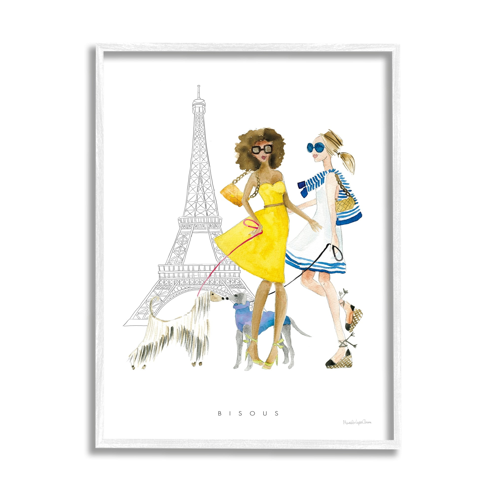 Stupell Industries Bisous Kisses Phrase Parisian Fashion Females and Dogs, 11 x 14,Design by Mercedes Lopez Charro