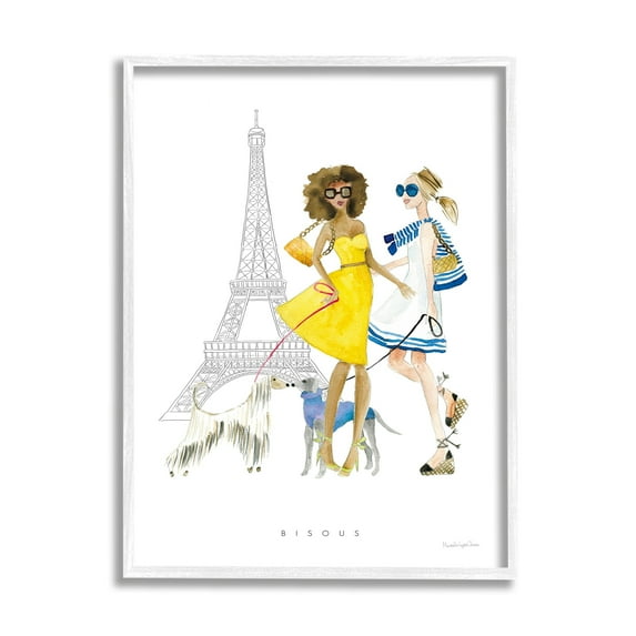 Stupell Industries Bisous Kisses Phrase Parisian Fashion Females and Dogs, 16 x 20,Design by Mercedes Lopez Charro