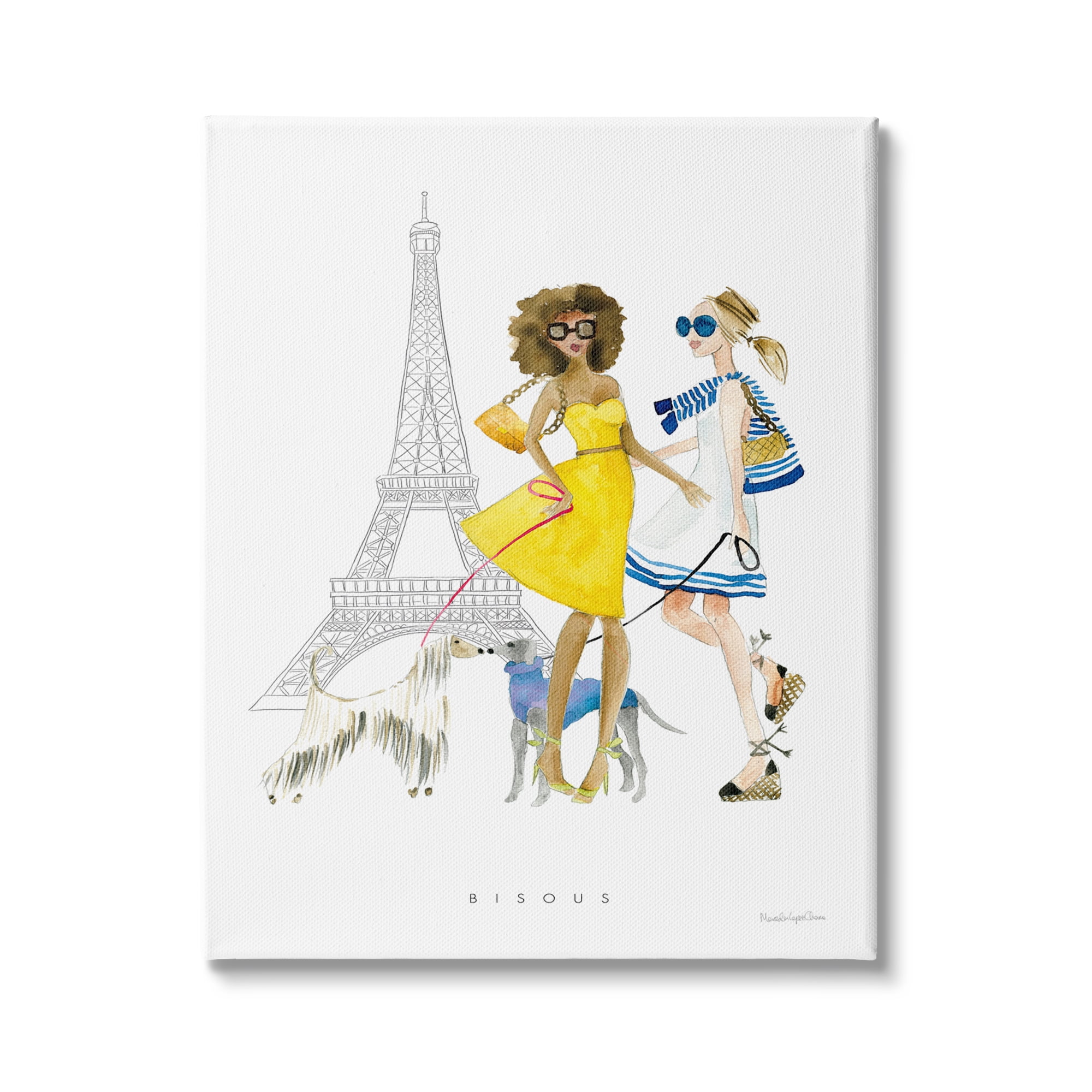 Stupell Industries Bisous Kisses Phrase Parisian Fashion Females and Dogs, 16 x 20,Design by Mercedes Lopez Charro