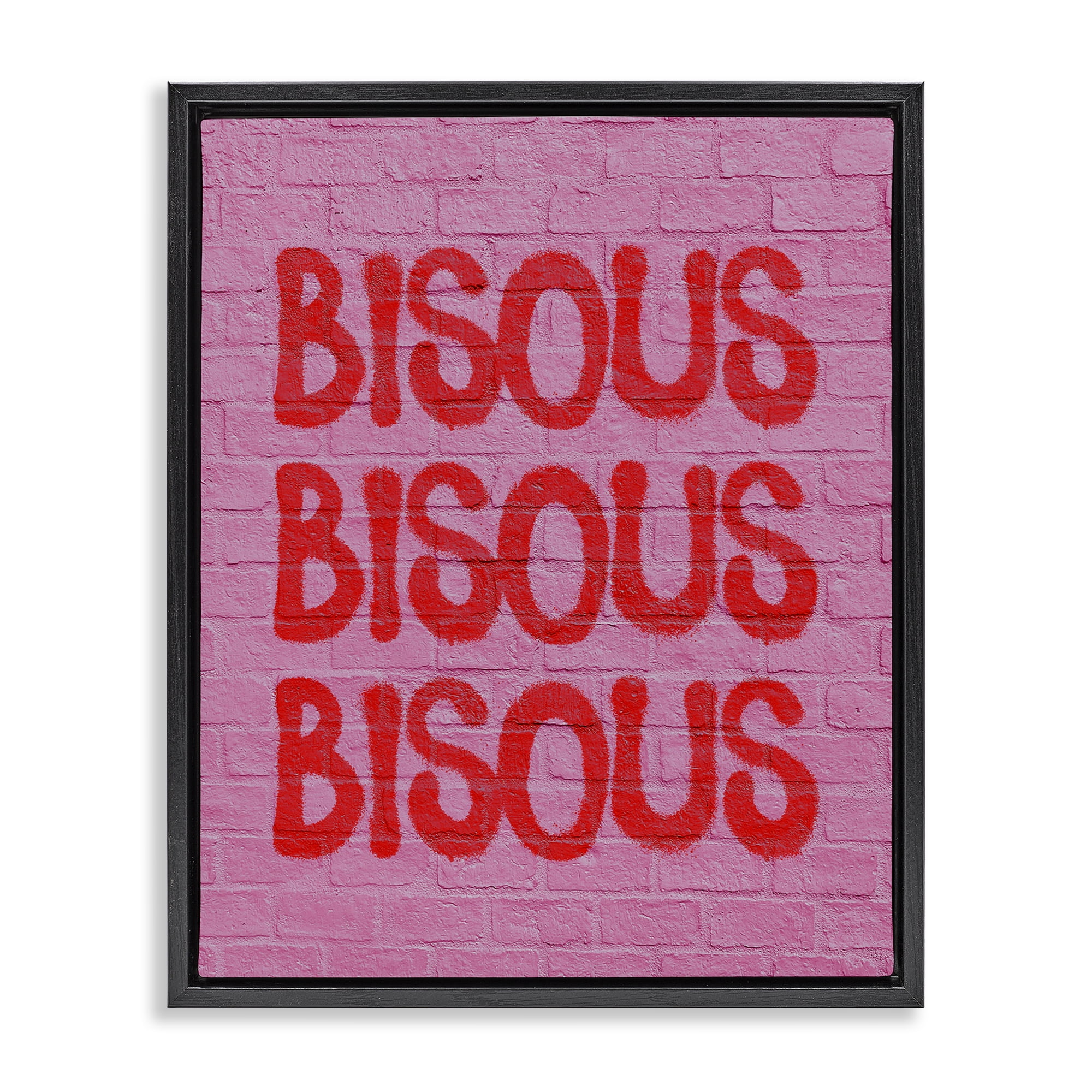 Stupell Industries Bisous on Brick Pattern Text & Numbers Painting Black Floater Framed Canvas Art Print Wall Art, 17 x 21