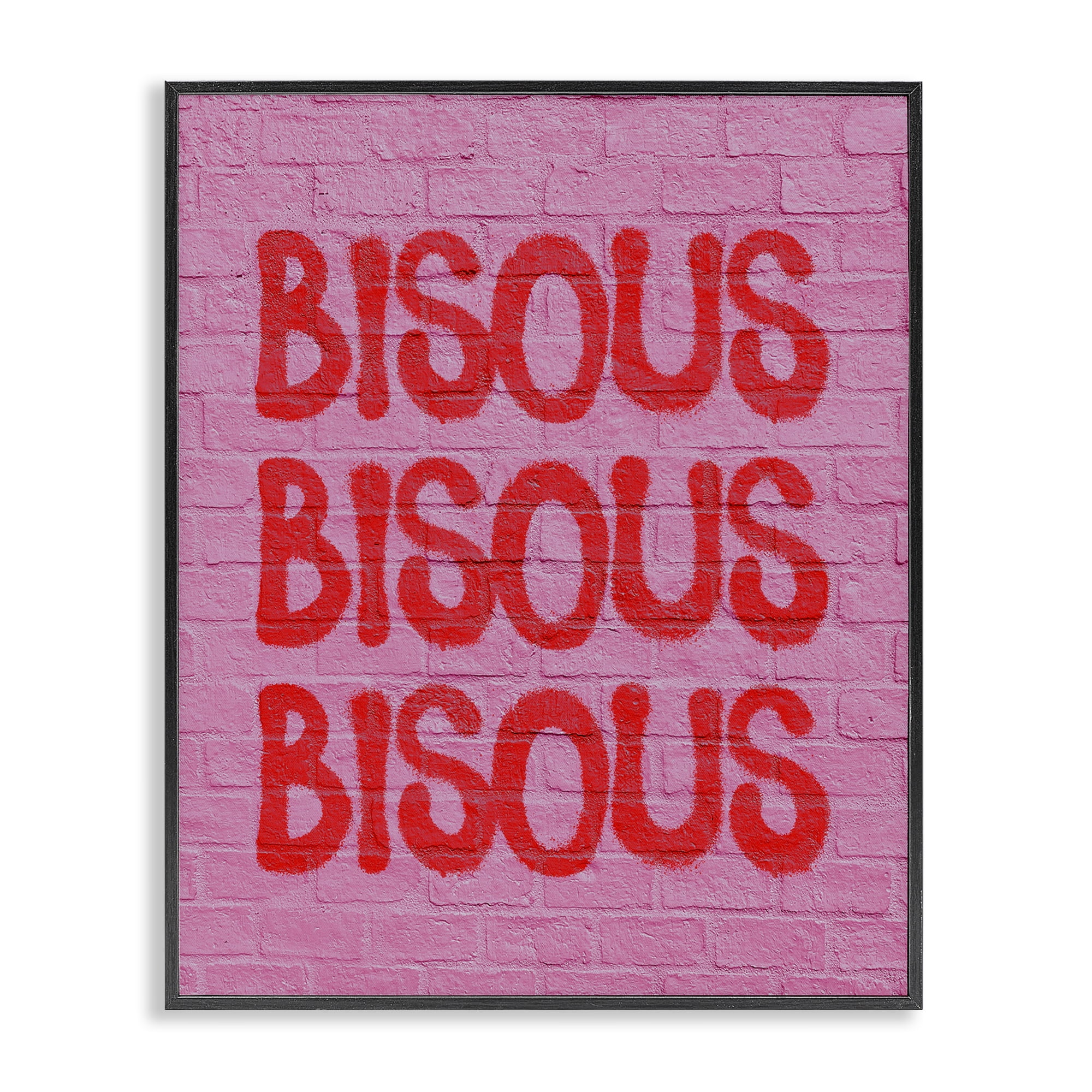 Stupell Industries Bisous on Brick Pattern Text & Numbers Painting Black Framed Art Print Wall Art, 16 x 20