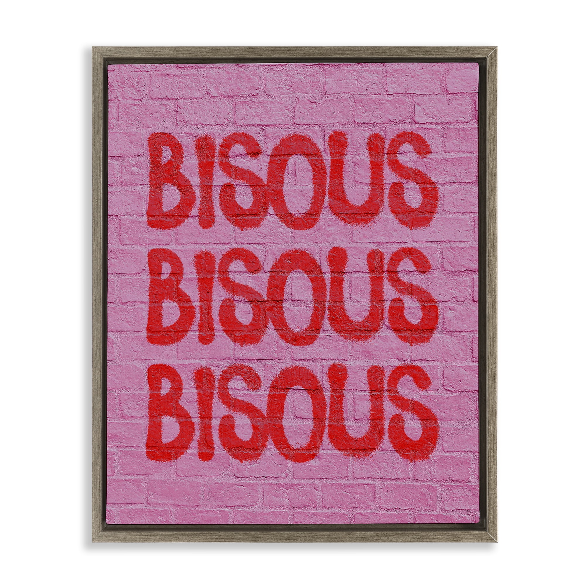 Stupell Industries Bisous on Brick Pattern Text & Numbers Painting Brown Floater Framed Canvas Art Print Wall Art, 17 x 21