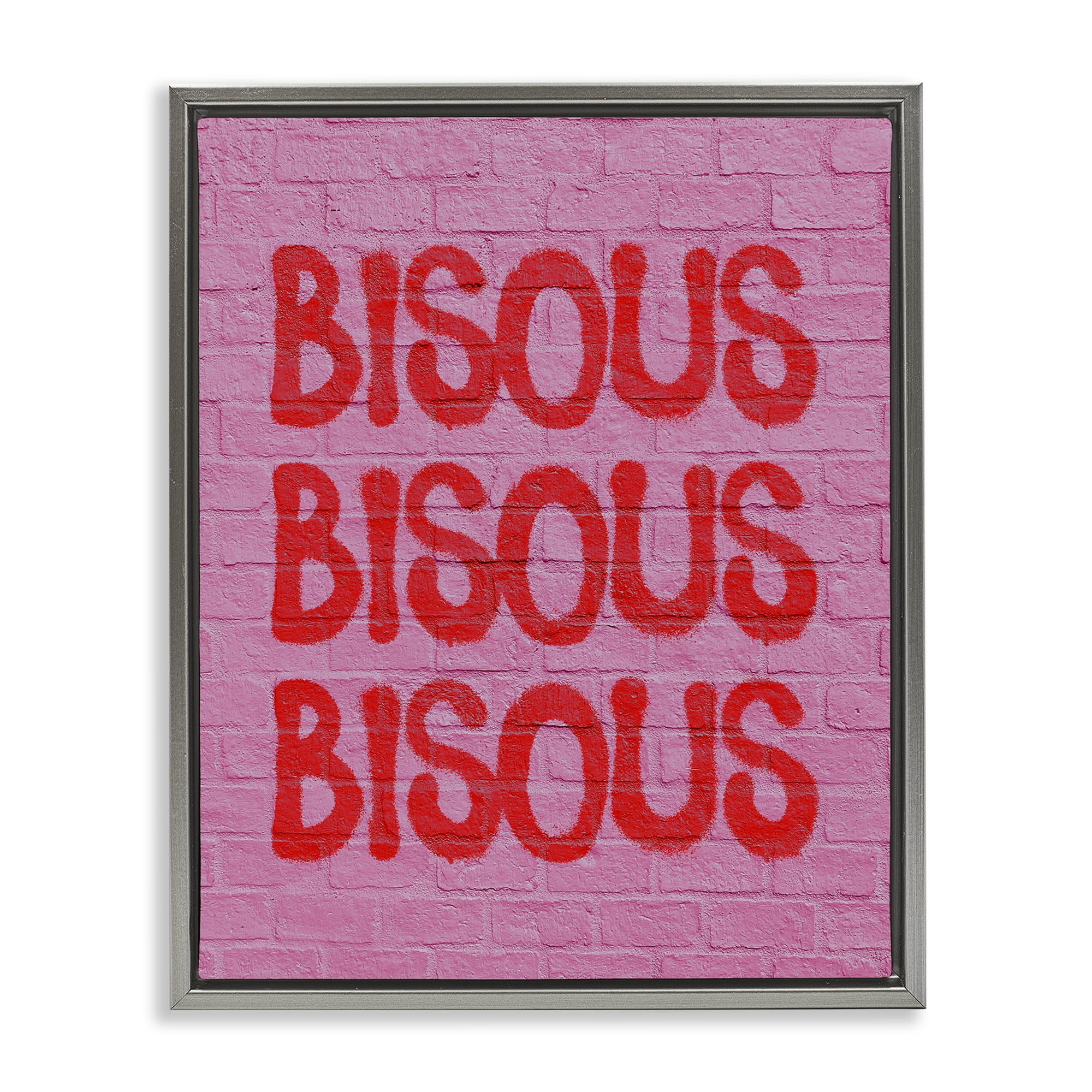 Stupell Industries Bisous on Brick Pattern Text & Numbers Painting Gray Floater Framed Canvas Art Print Wall Art, 25 x 31