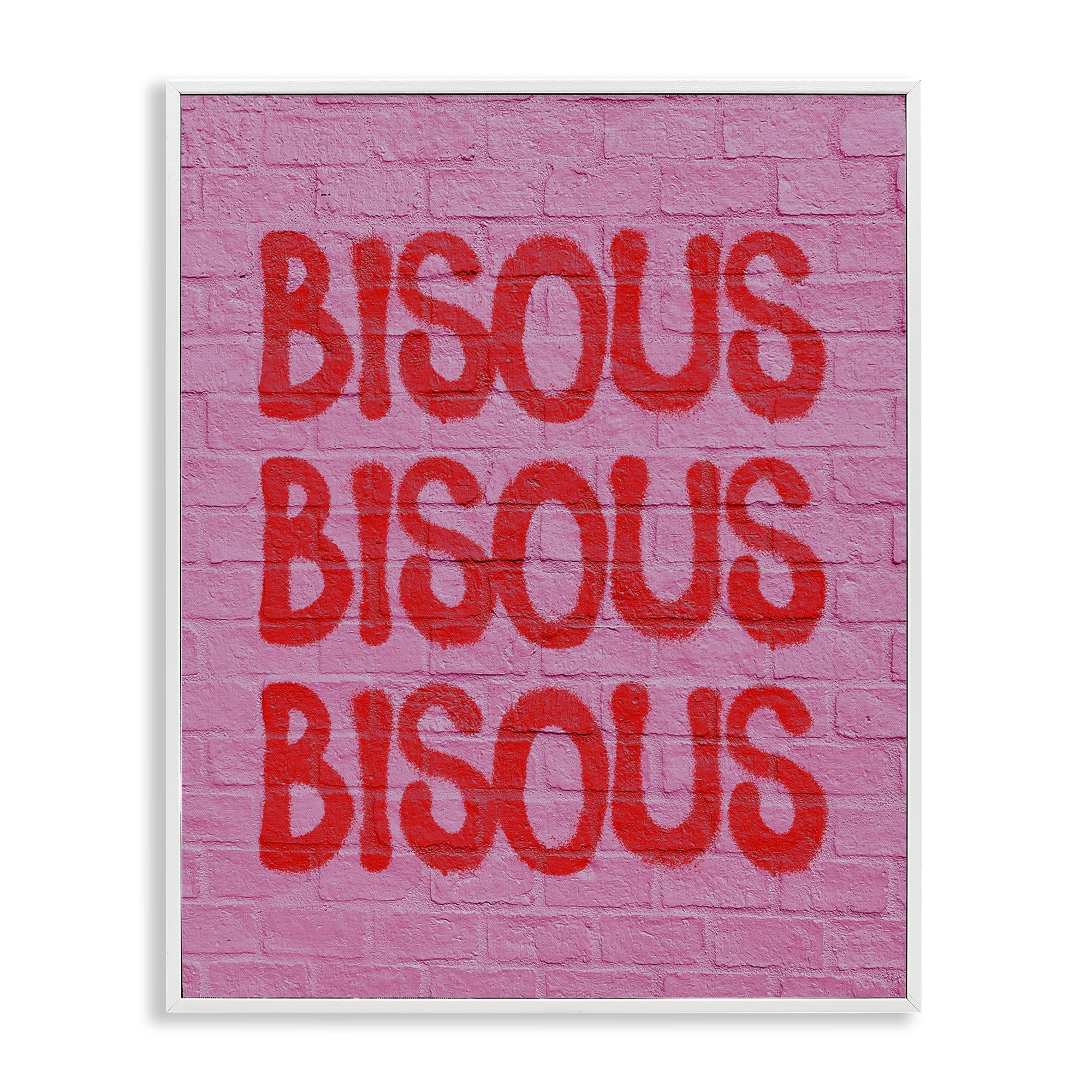 Stupell Industries Bisous on Brick Pattern Text & Numbers Painting White Framed Art Print Wall Art, 24 x 30