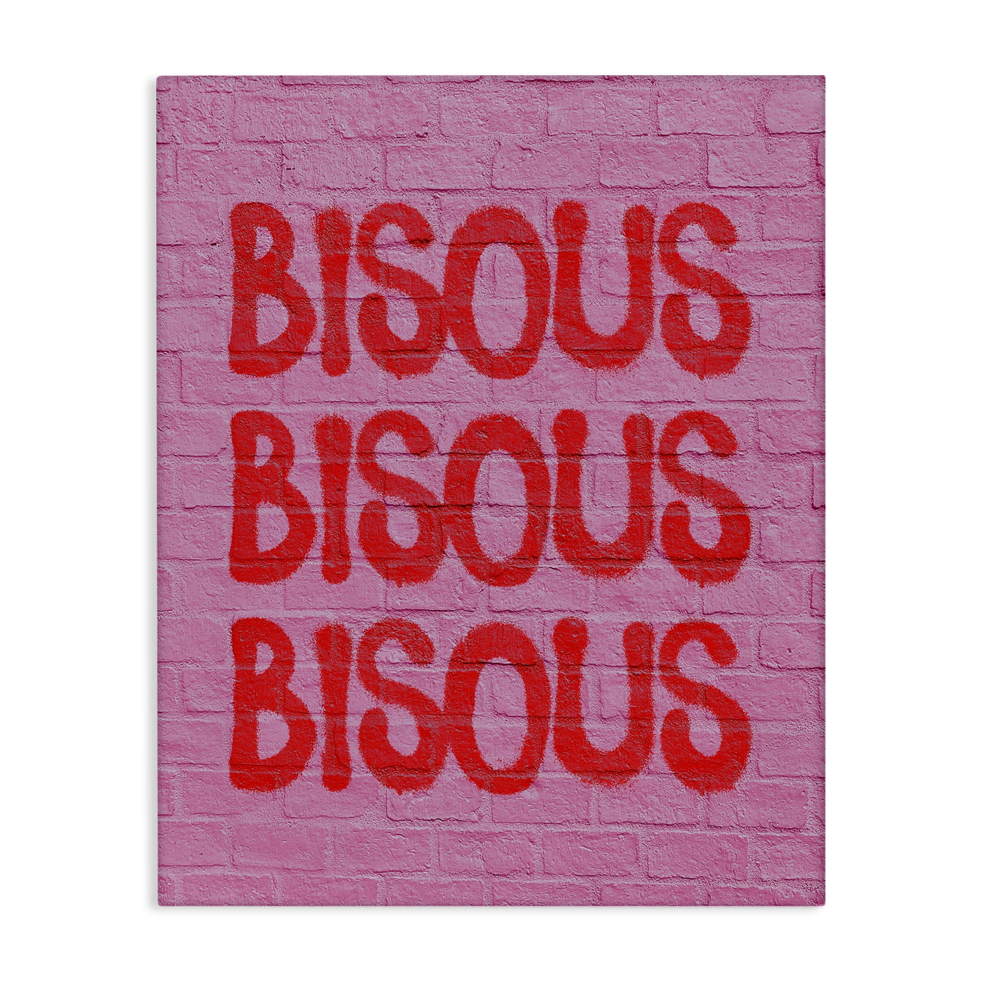 Stupell Industries Bisous on Brick Pattern Text & Numbers Painting Wrapped Canvas Art Print Wall Art, 16 x 20