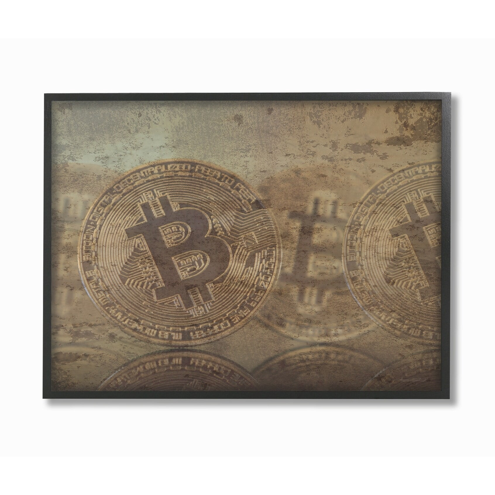 Stupell Industries Bitcoin Faded and Distressed Typography Painting Black Framed Art Print Wall Art, 11 x 14