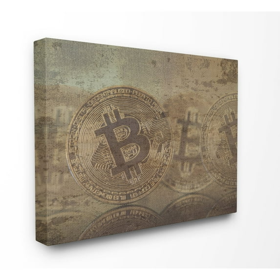 Stupell Industries Bitcoin Faded and Distressed Typography Painting Gallery Wrapped Canvas Art Print Wall Art, 16 x 20