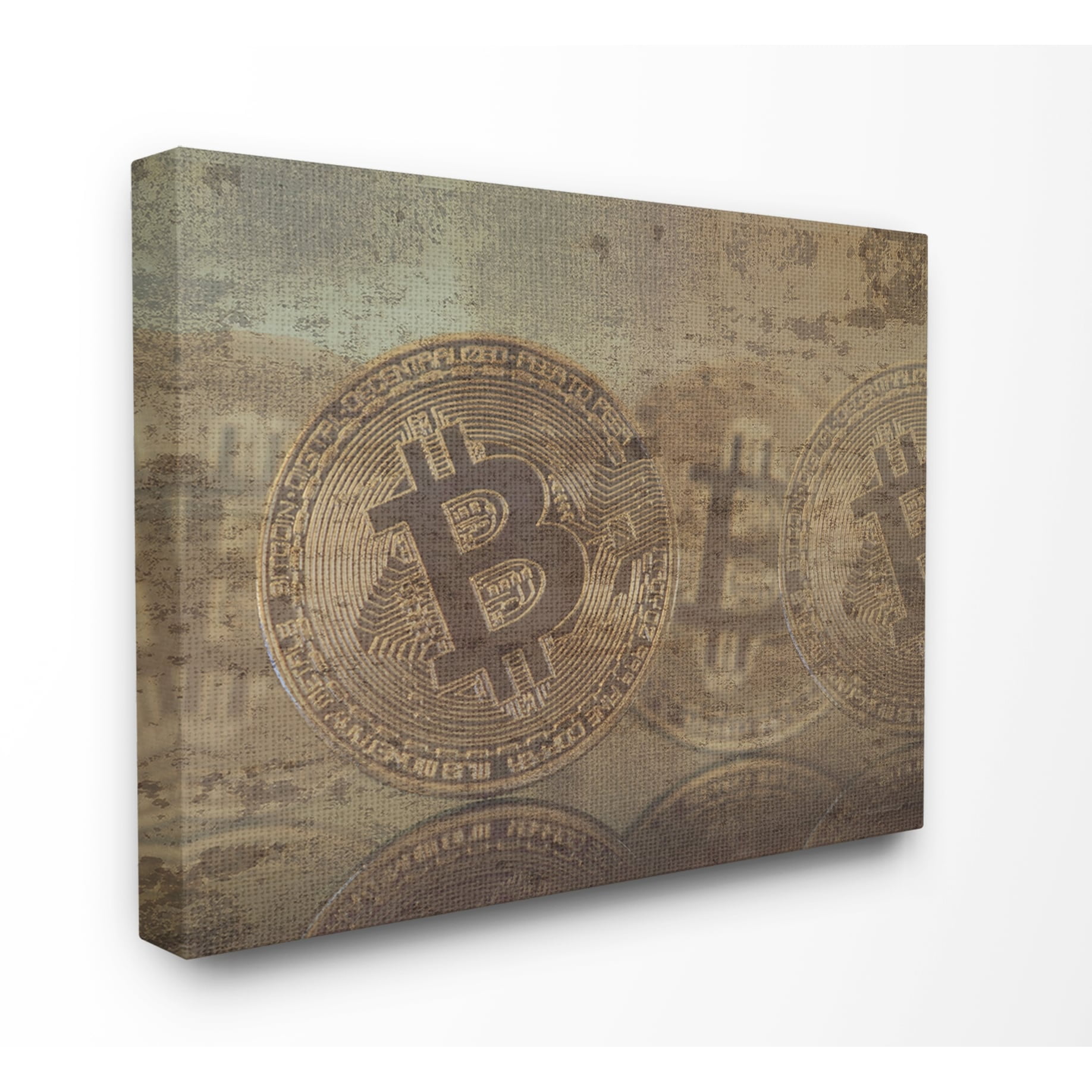 Stupell Industries Bitcoin Faded and Distressed Typography Painting Gallery Wrapped Canvas Art Print Wall Art, 24 x 30