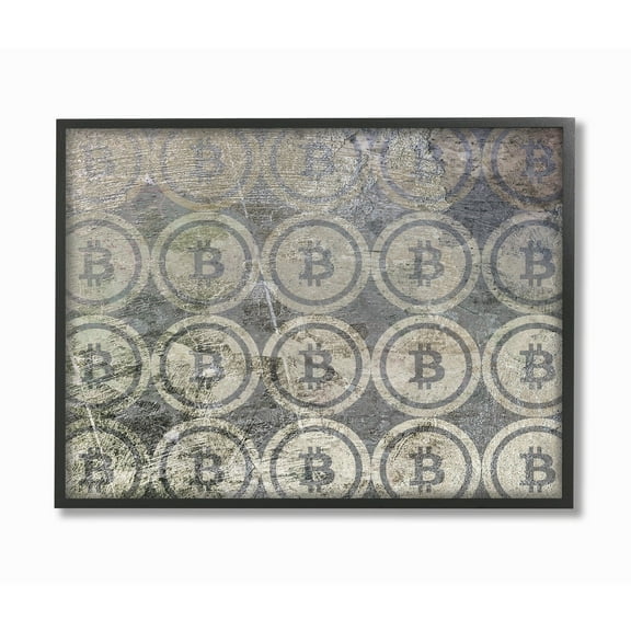 Stupell Industries Bitcoin Pattern on Surface Typography Painting Black Framed Art Print Wall Art, 11 x 14
