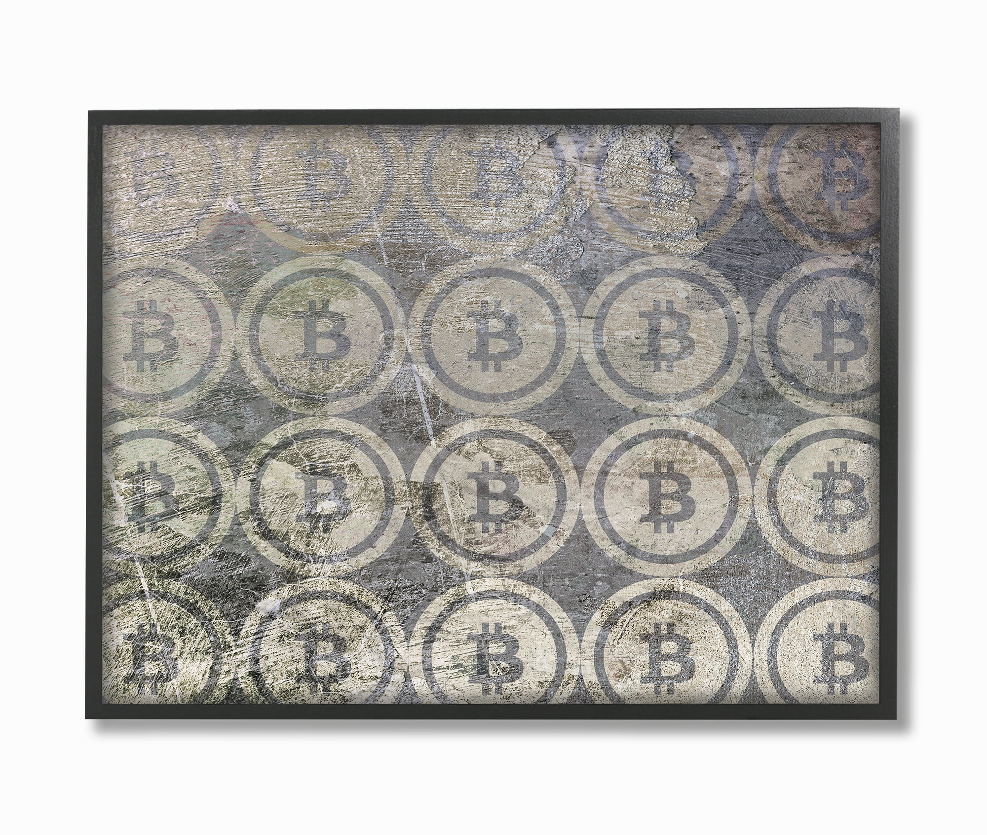 Stupell Industries Bitcoin Pattern on Surface Typography Painting Black Framed Art Print Wall Art, 16 x 20