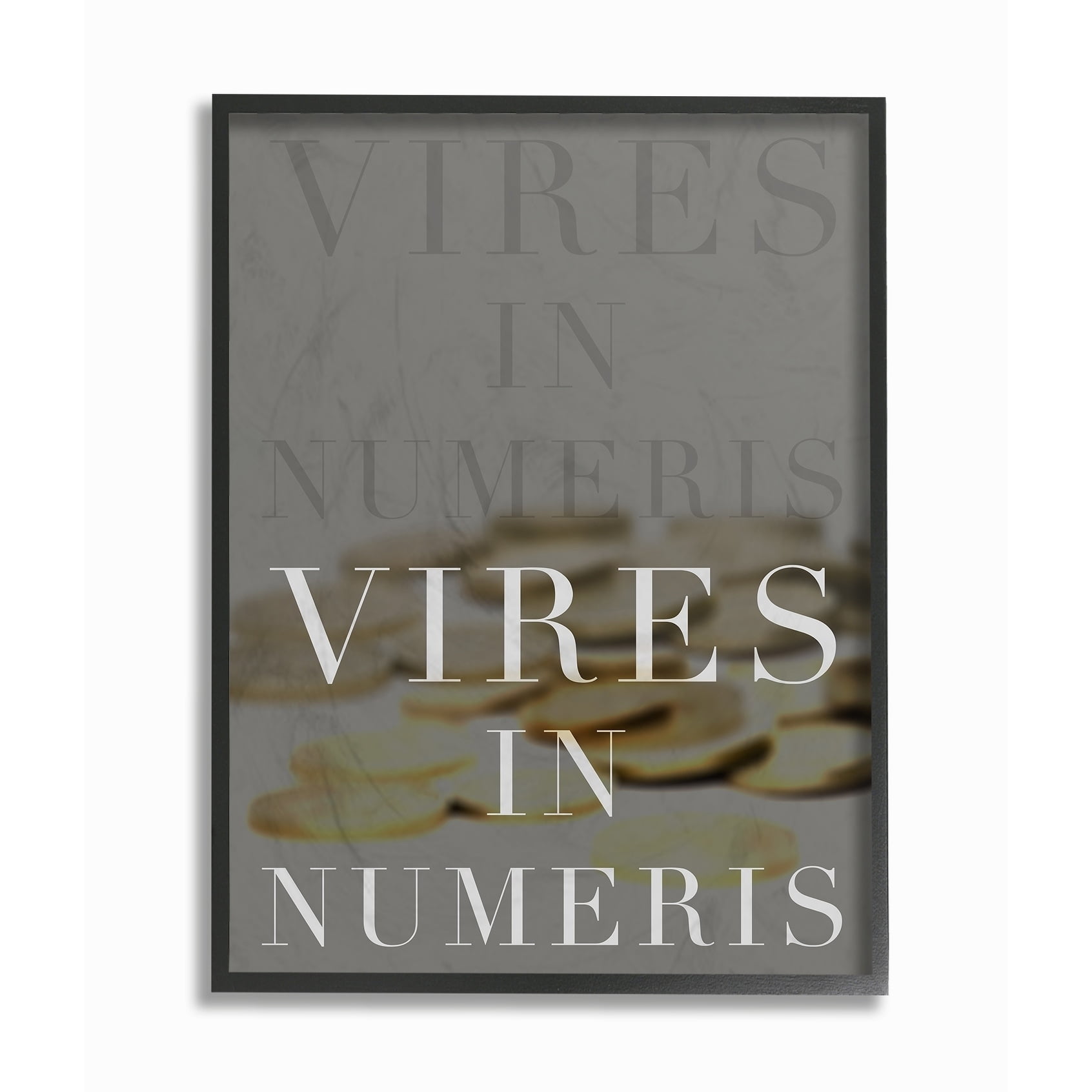 Stupell Industries Bitcoin Vires in Numeric Typography Painting Black Framed Art Print Wall Art, 16 x 20