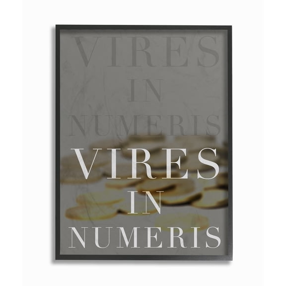Stupell Industries Bitcoin Vires in Numeric Typography Painting Black Framed Art Print Wall Art, 16 x 20