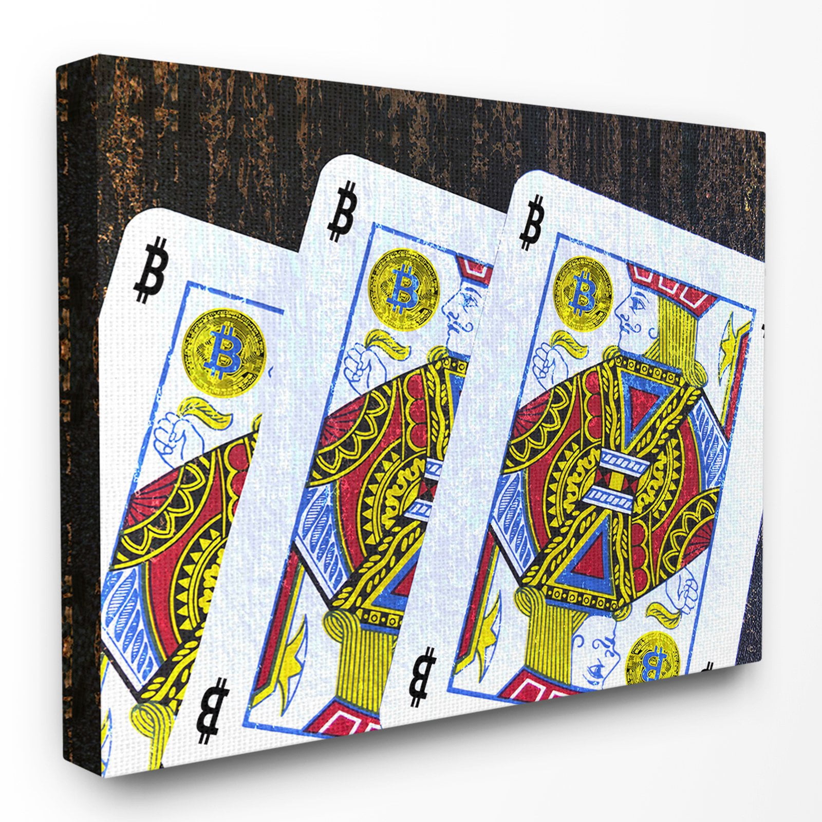 Stupell Industries Bitcoin on Playing Cards Typography Painting Gallery Wrapped Canvas Art Print Wall Art, 16 x 20