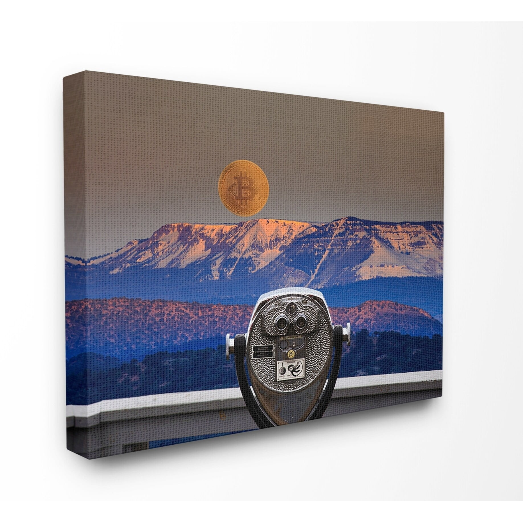 Stupell Industries Bitcoin on the Horizon Landscape Painting Gallery Wrapped Canvas Art Print Wall Art, 24 x 30