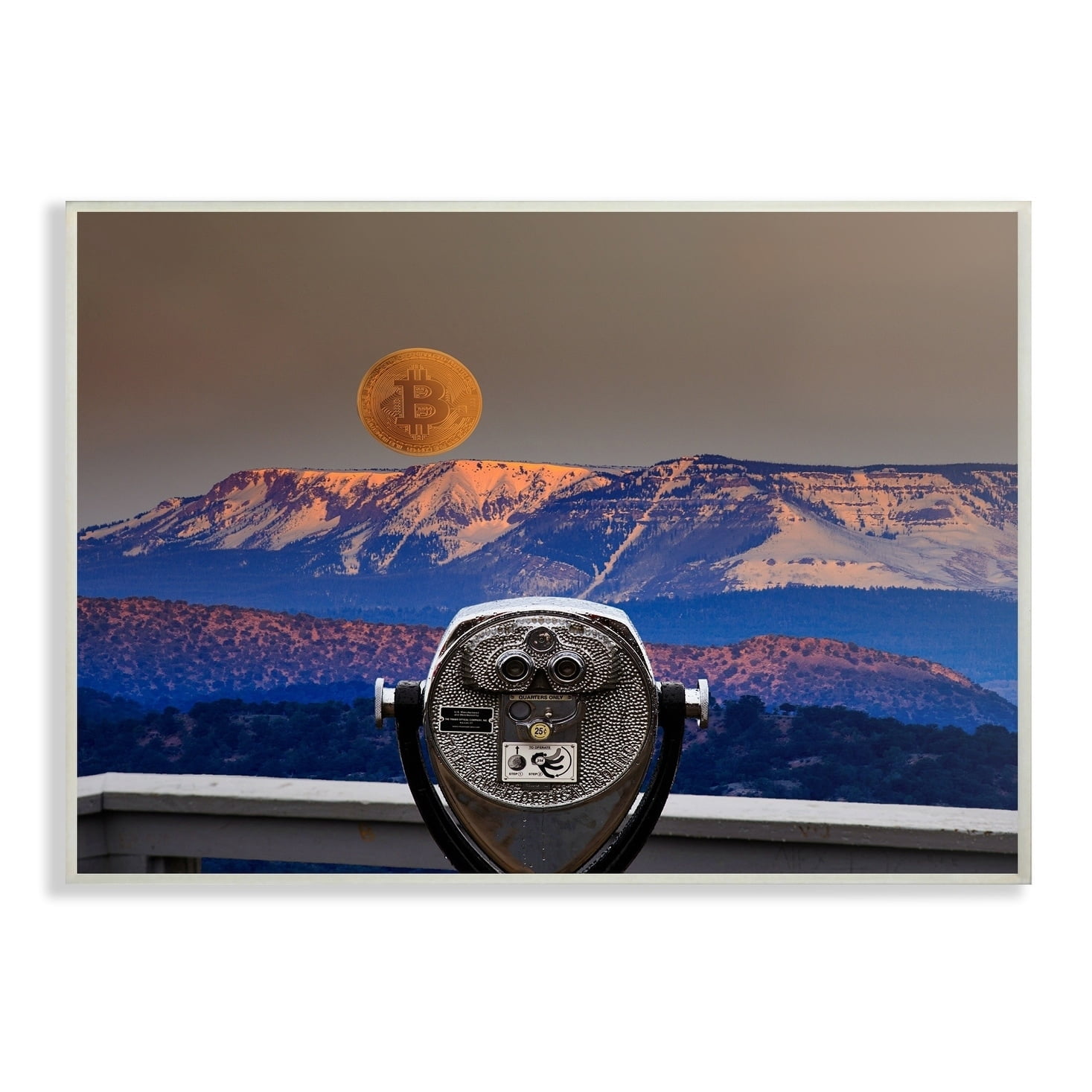 Stupell Industries Bitcoin on the Horizon Landscape Painting Unframed Art Print Wall Art, 10 x 15