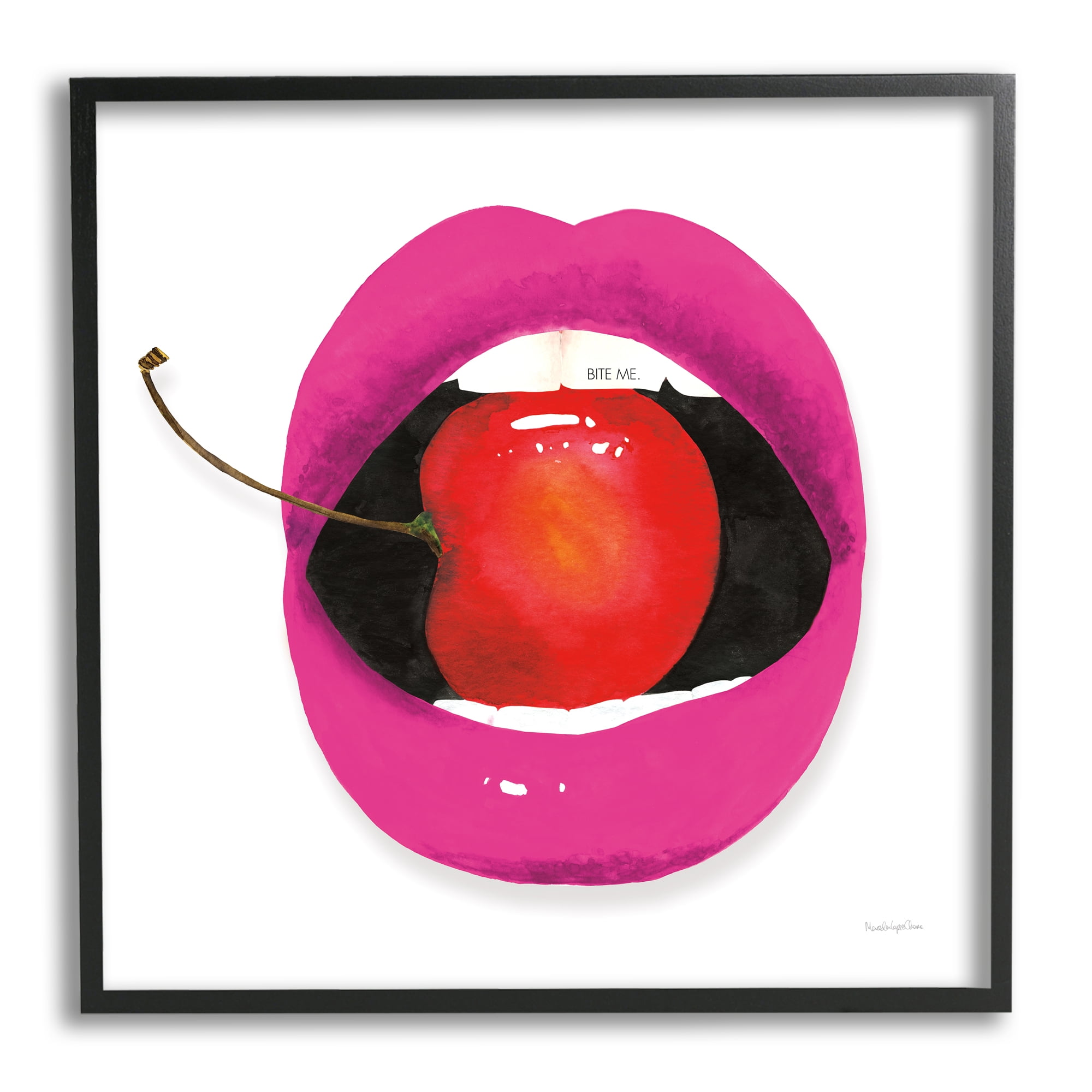 Stupell Industries Biting Cherry Lips Food & Beverage Painting Black Framed Art Print Wall Art, 17 x 17