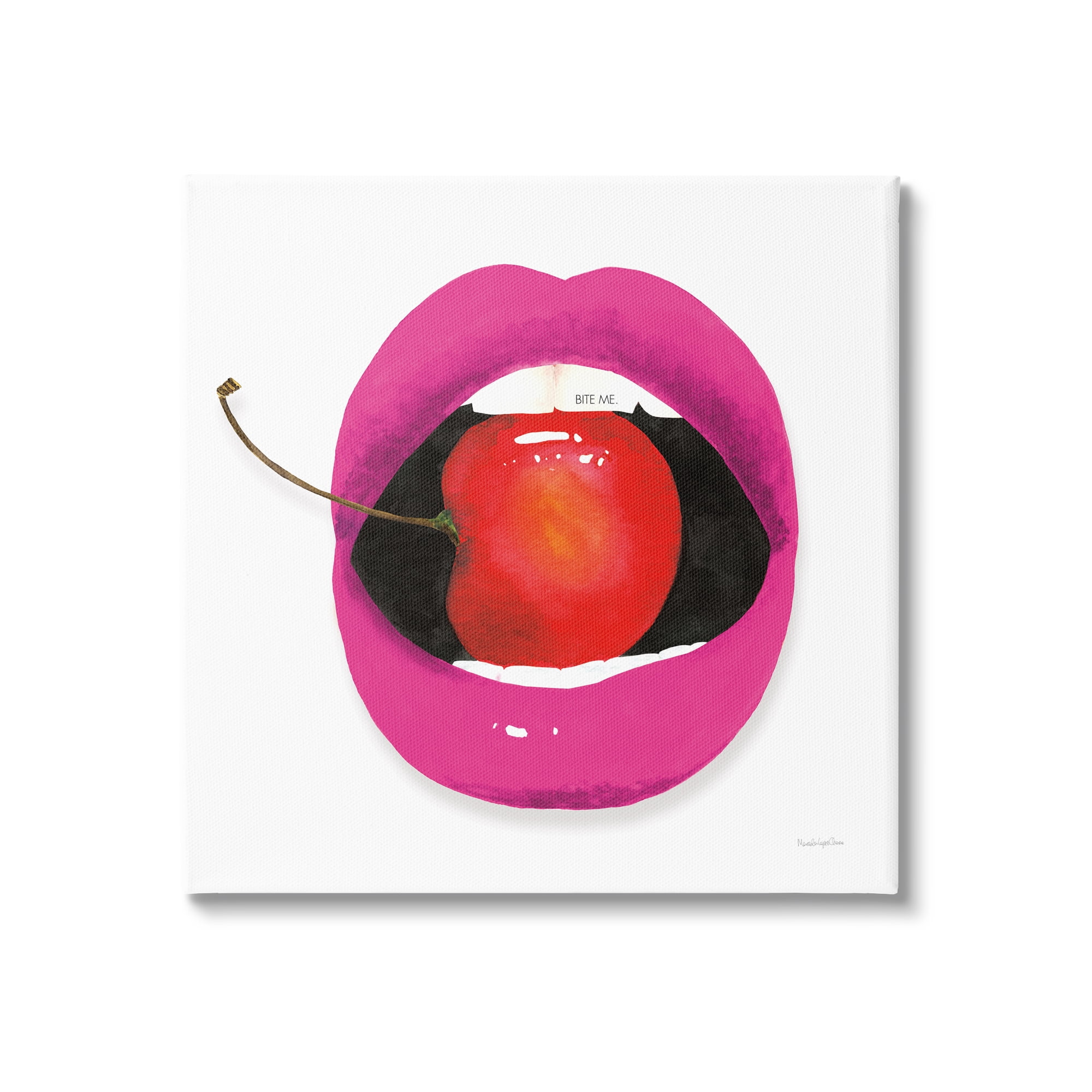 Stupell Industries Biting Cherry Lips Food & Beverage Painting Gallery Wrapped Canvas Print Wall Art, 30 x 30
